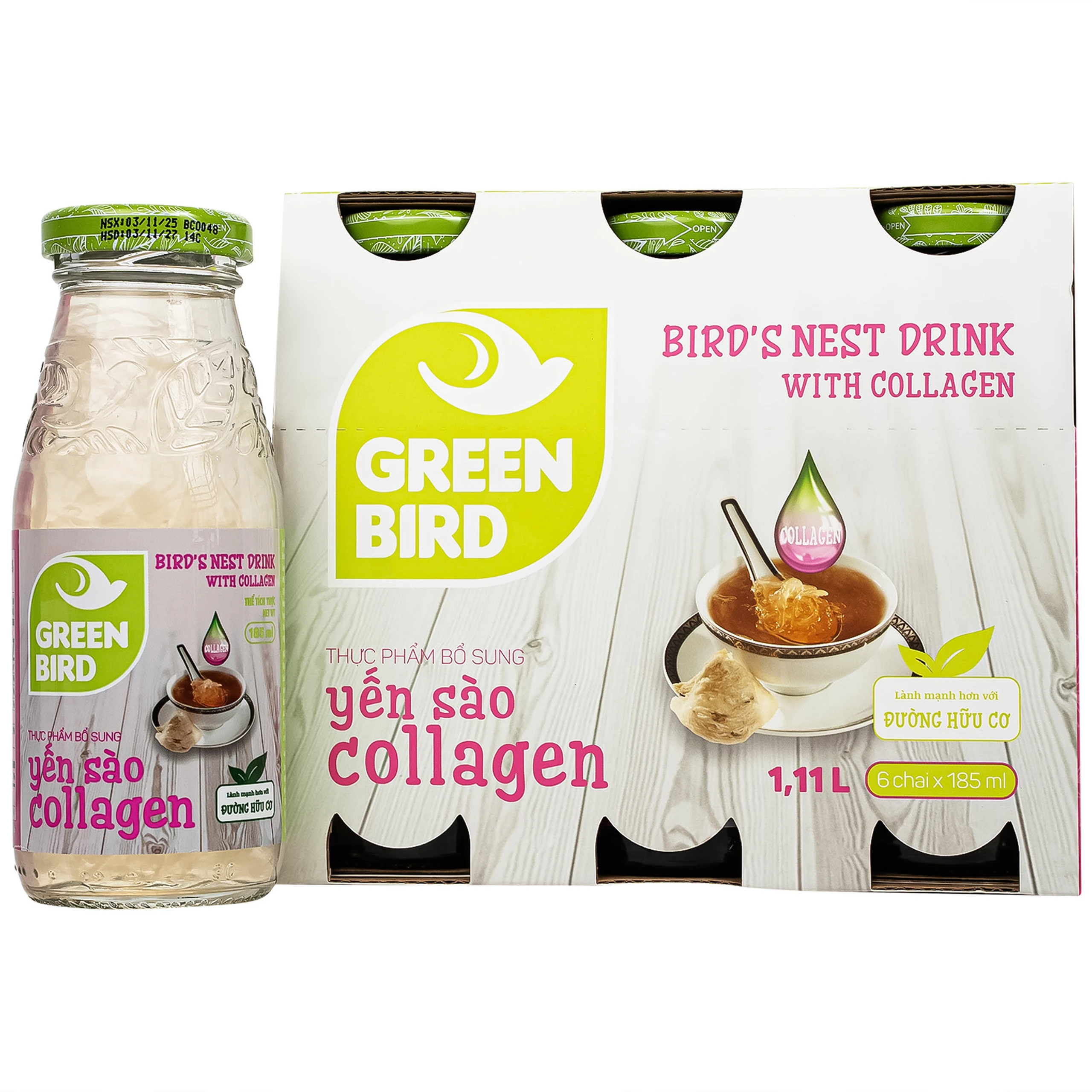 Nước Uống Bổ Dưỡng Yến Sào Collagen Greenbird (6 chai x 185ml)
