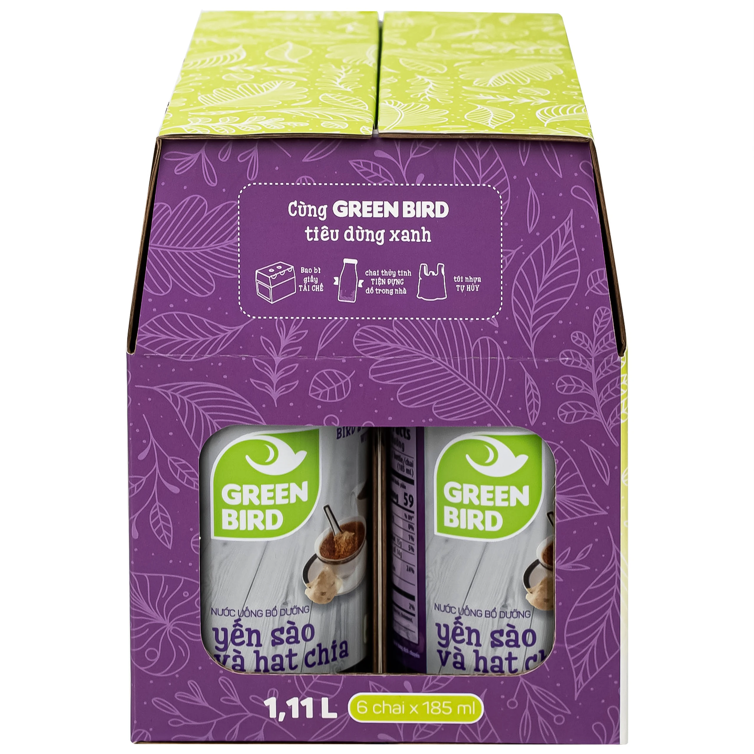 Nước Yến Sào Và Hạt Chia Greenbird (6 chai x 185ml)