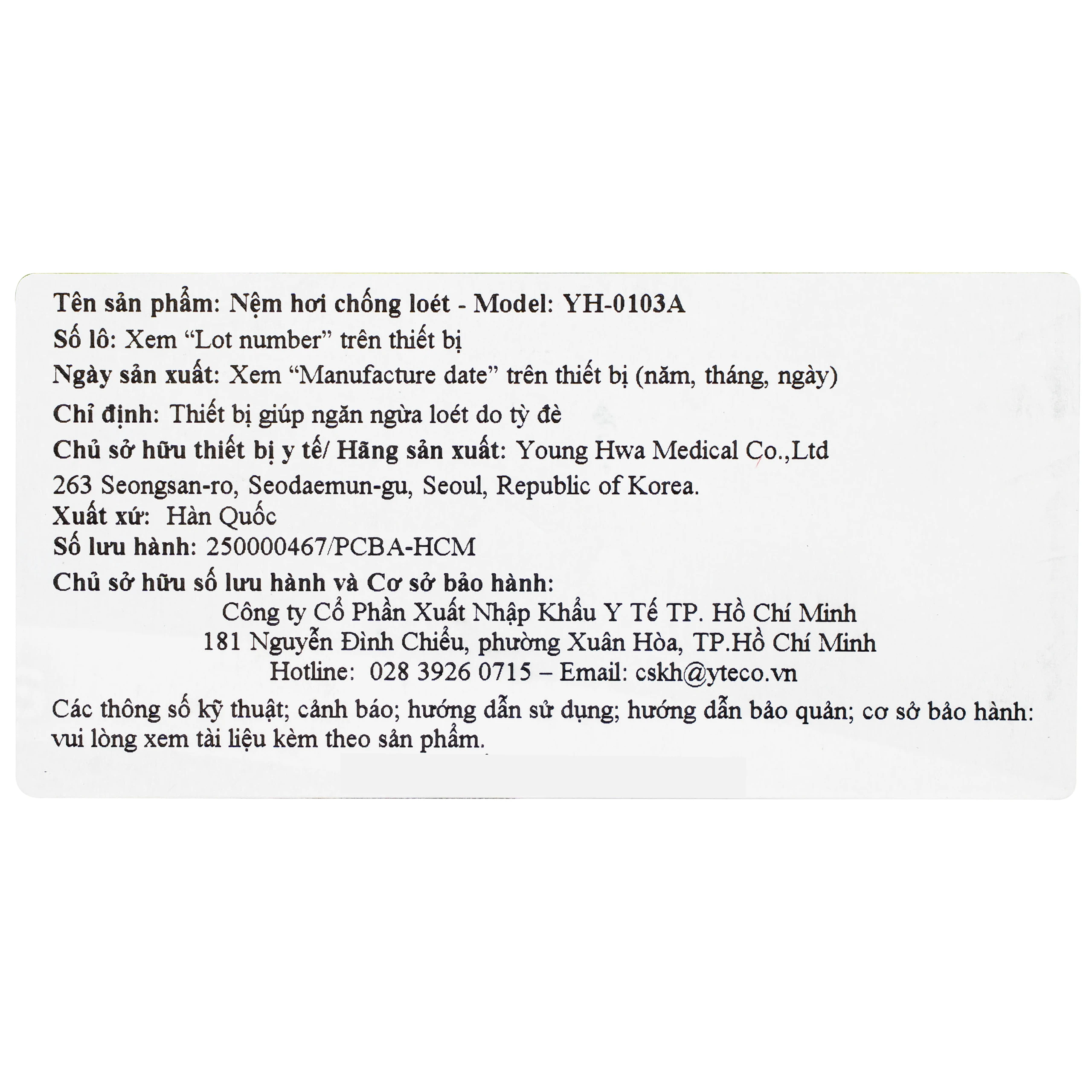 Nệm chống loét  YH Medical Model 0103A (Hàn Quốc) giúp ngăn ngừa và hỗ trợ điều trị loét do tì đè