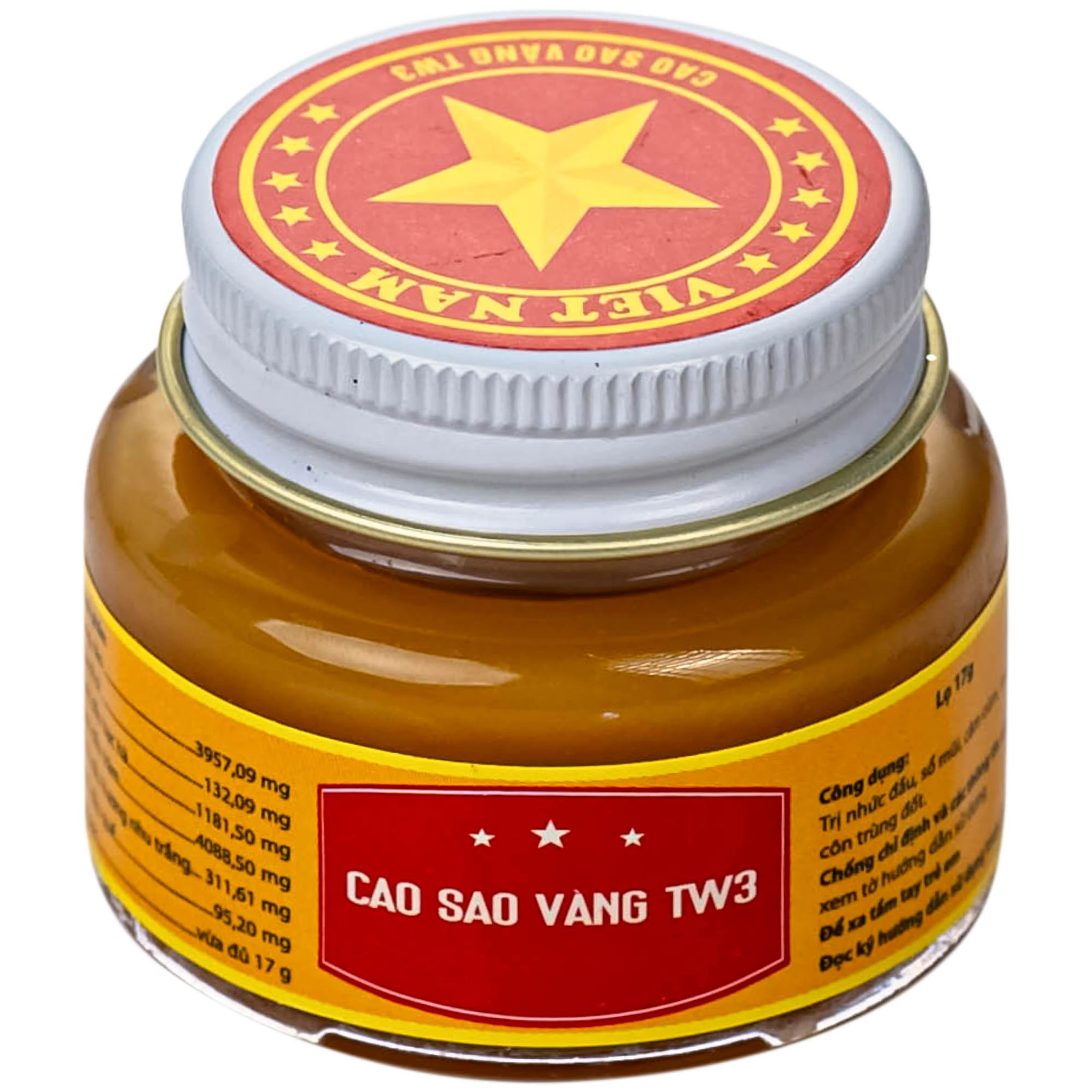 Cao sao vàng TW3 với thành phần tinh dầu dược liệu dùng trị nhức đầu, sổ mũi, cảm cúm, muỗi và côn trùng đốt (6 lọ 17G)