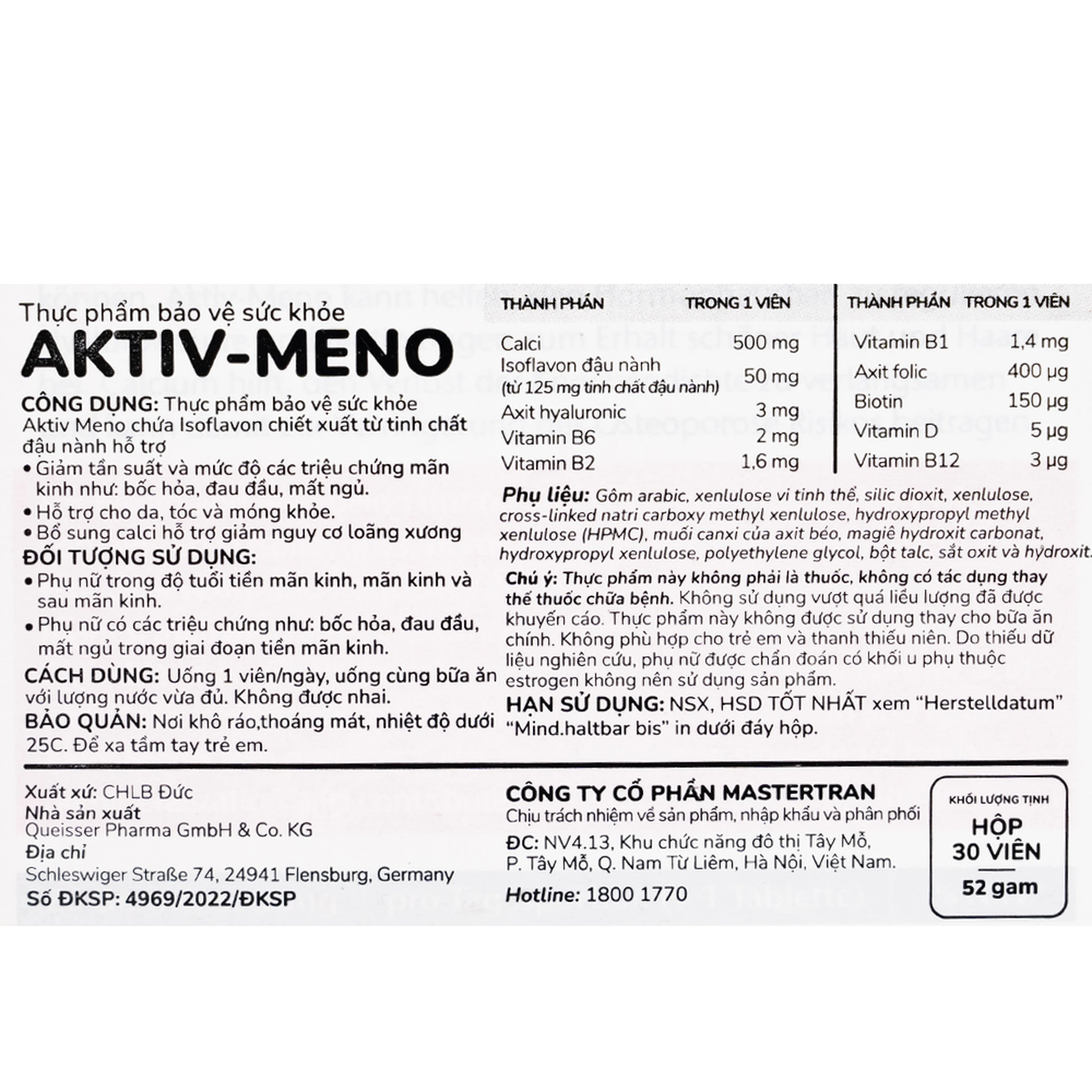 Giảm triệu chứng mãn kinh Active-Meno Doppelherz (30 viên)