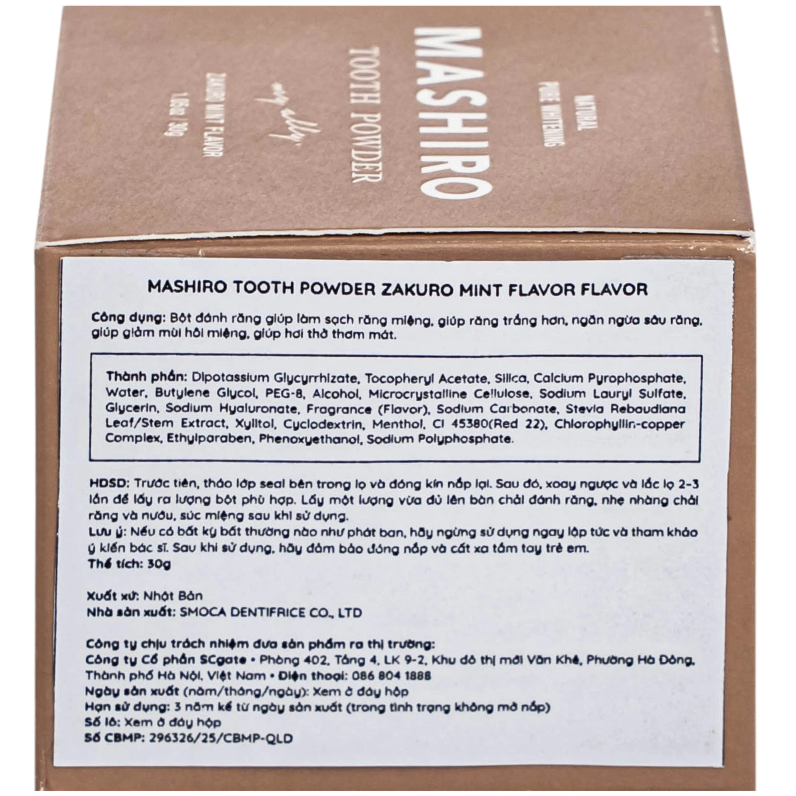 Bột đánh trắng răng hương lựu bạc hà Mashiro Tooth Powder Zakuro Mint Flavor 30g