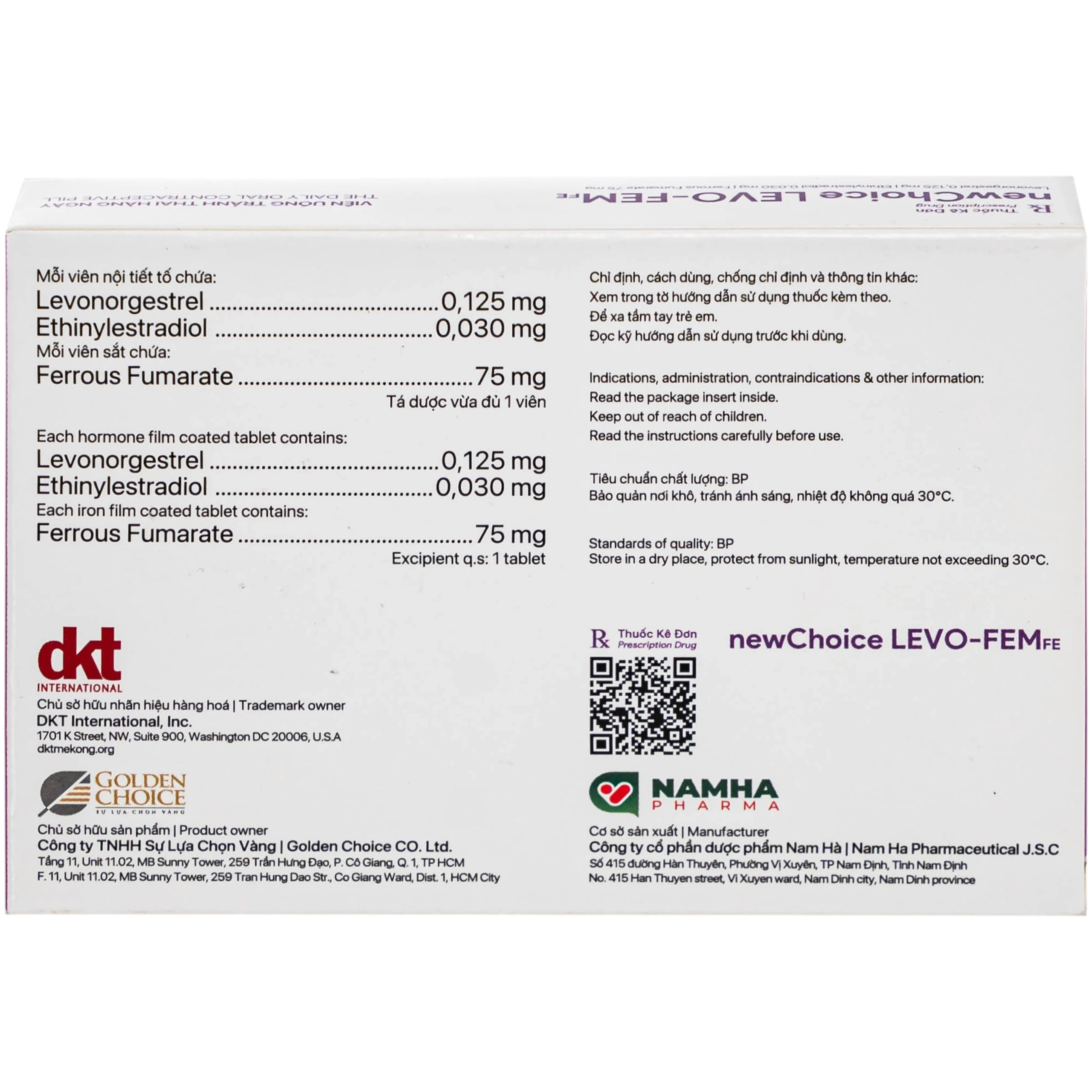 Thuốc Newchoice levo-fem Fe Nam Hà dùng để tránh thai (1 vỉ x 28 viên)