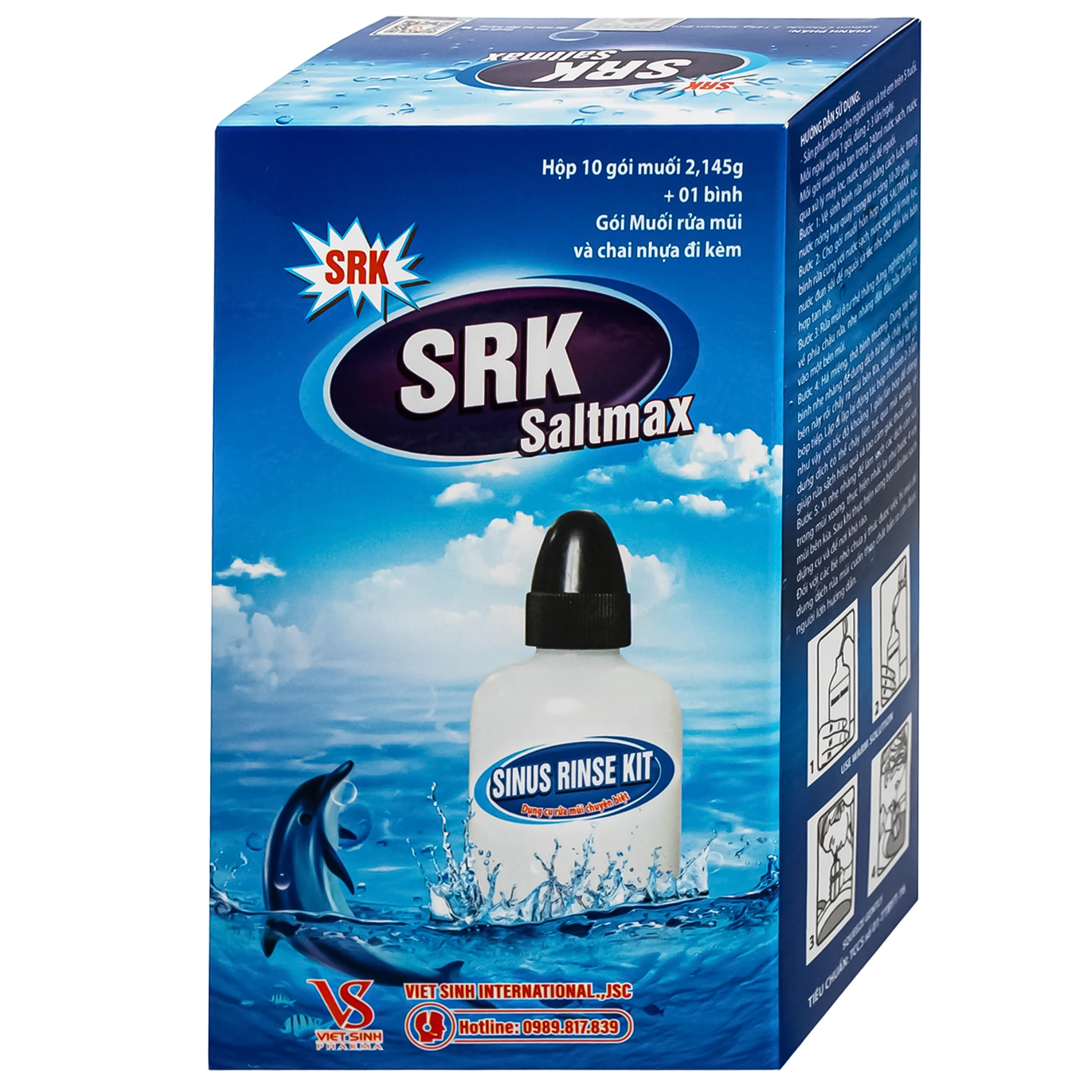 Bộ rửa xoang mũi SRK Saltmax (1 bình + 10 gói) vệ sinh mũi, ngăn ngừa viêm mũi, viêm xoang