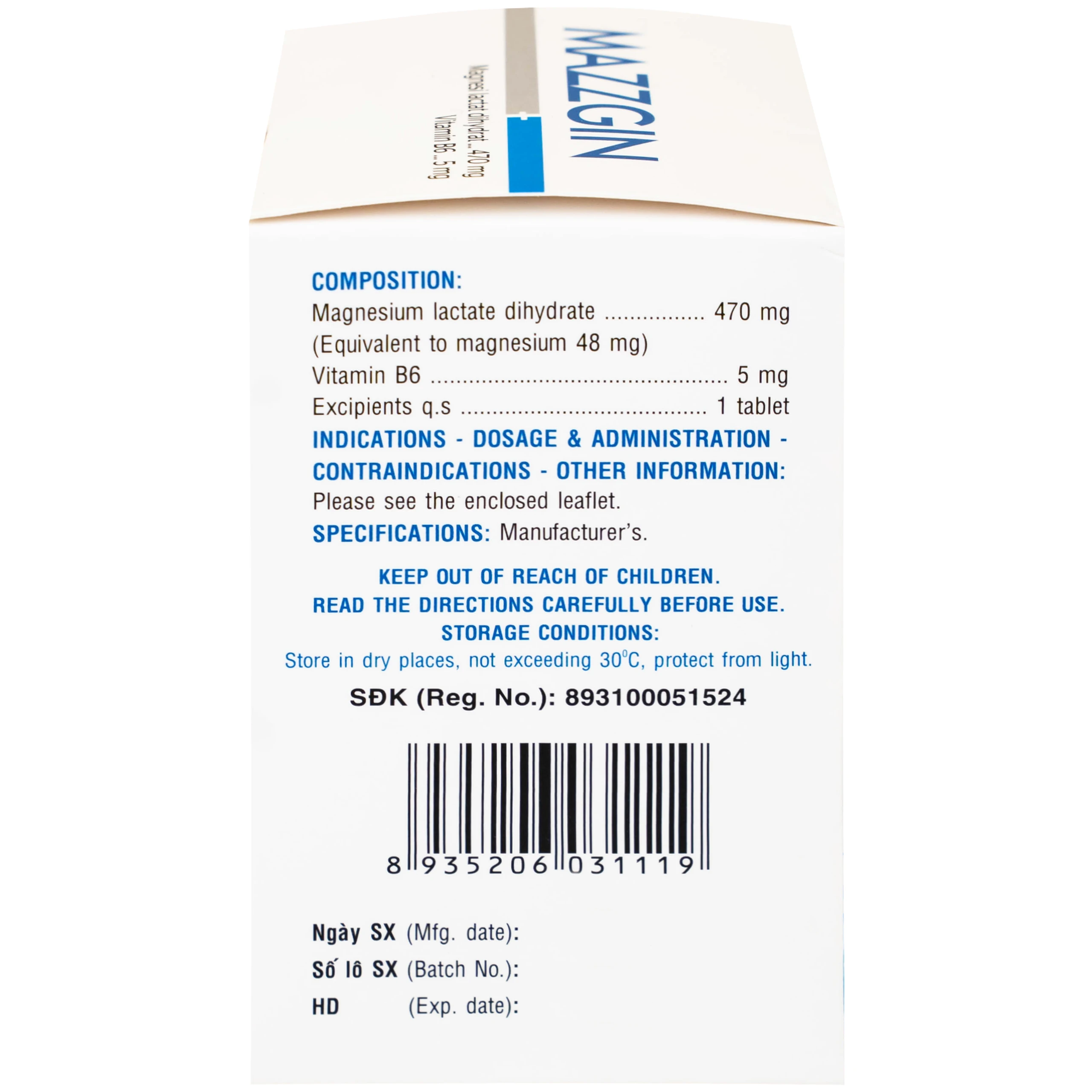 Thuốc Mazzgin DHG Pharma điều trị các trường hợp thiếu magnesi riêng biệt hay kết hợp (10 vỉ x 10 viên)