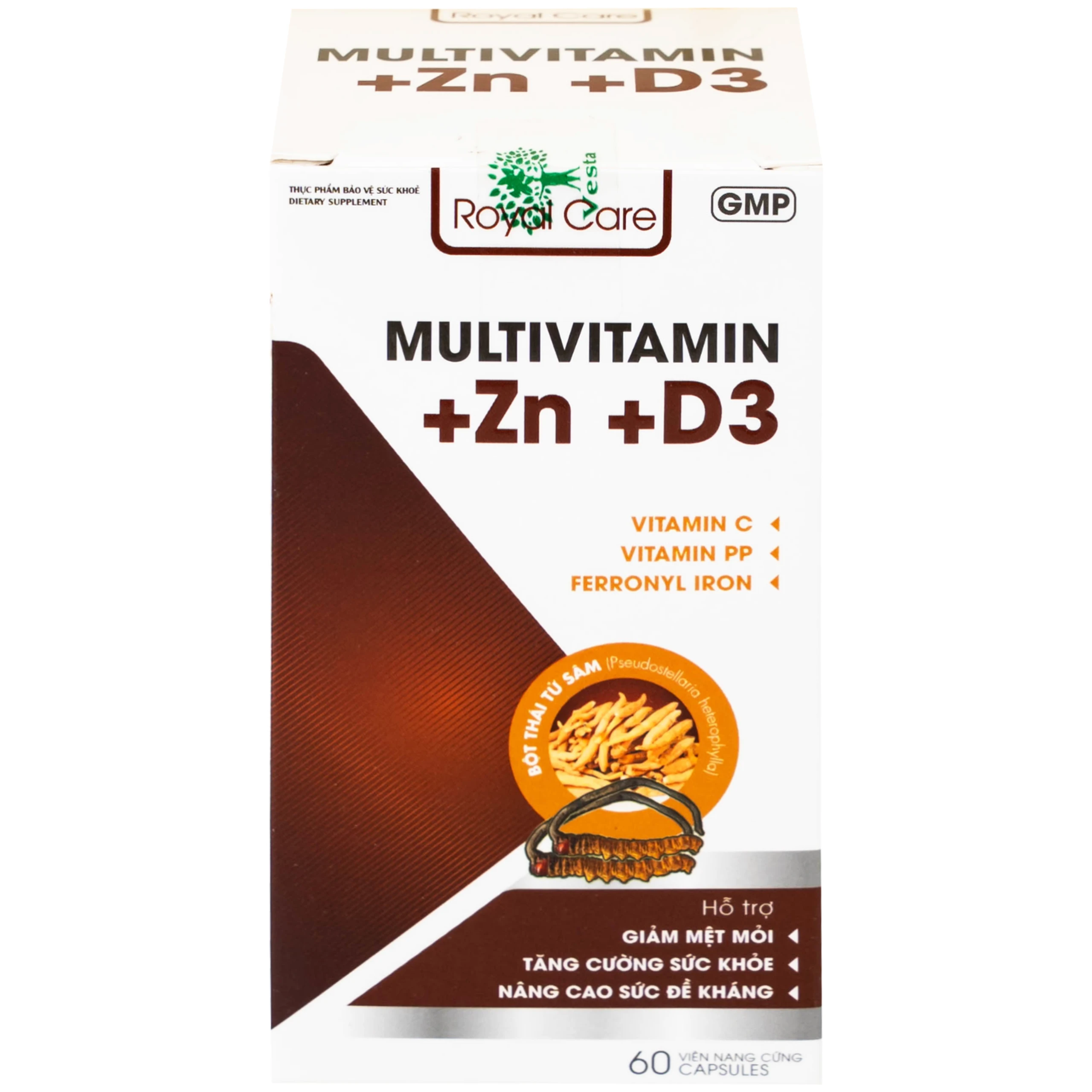 Viên uống hỗ trợ tăng cường sức khỏe nâng cao sức đề kháng Multivitamin +Zn +D3 Royal Care (60 viên)