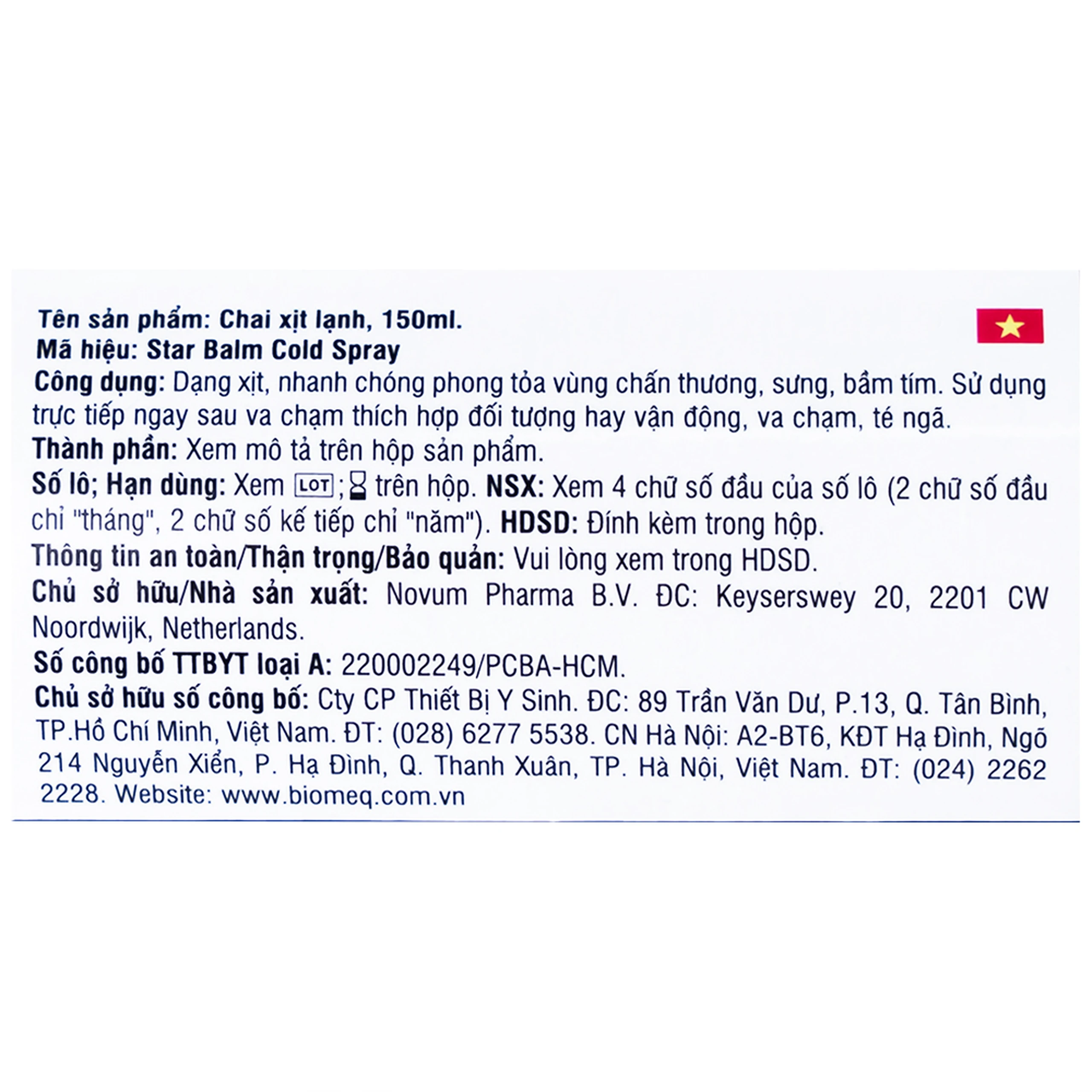 Chai xịt lạnh Starbalm Cold Spray Novum 150ml giảm đau sau chấn thương