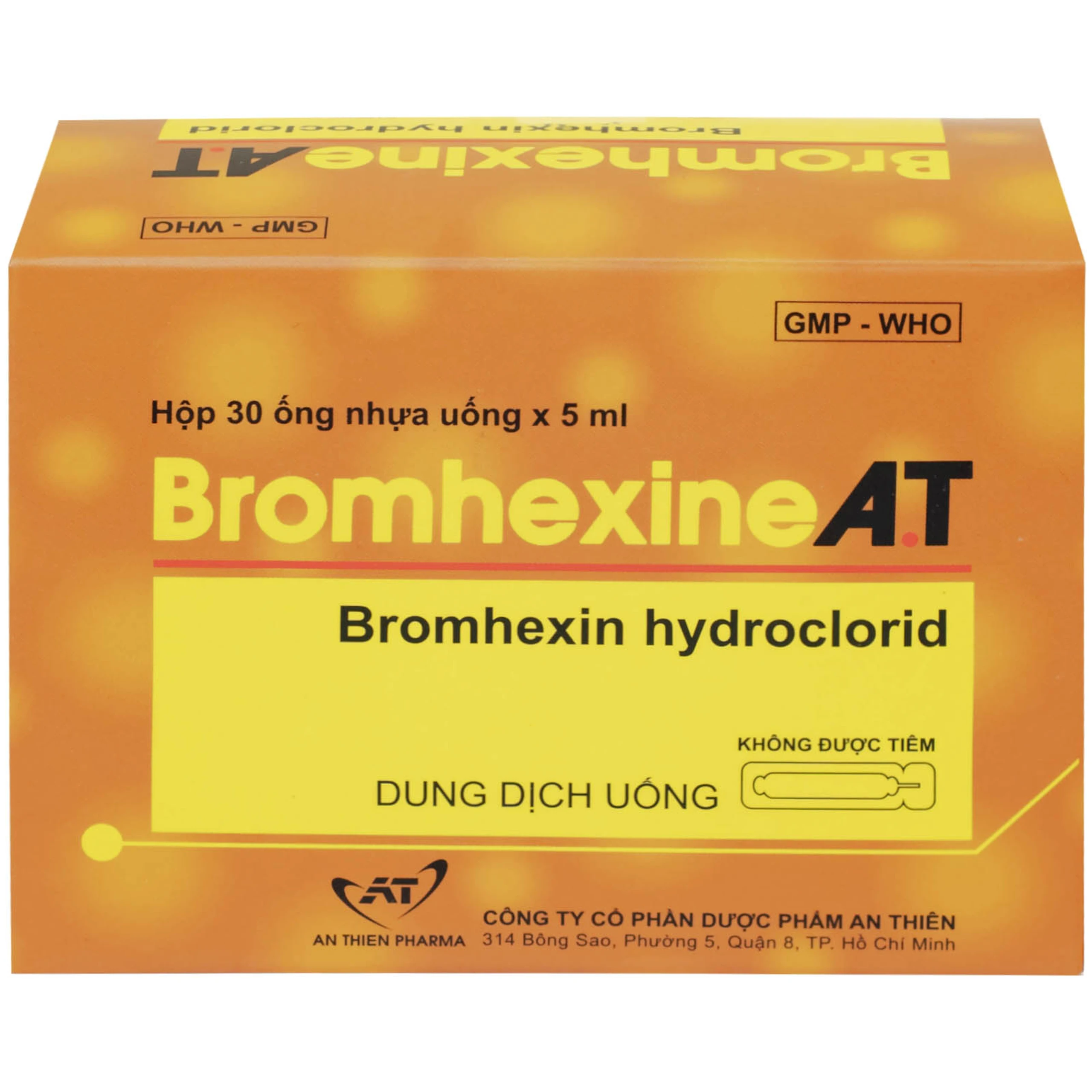 Dung dịch uống Bromhexine AT 4mg/5ml loãng đờm trong nhiễm khuẩn đường hô hấp (30 ống x 5ml)