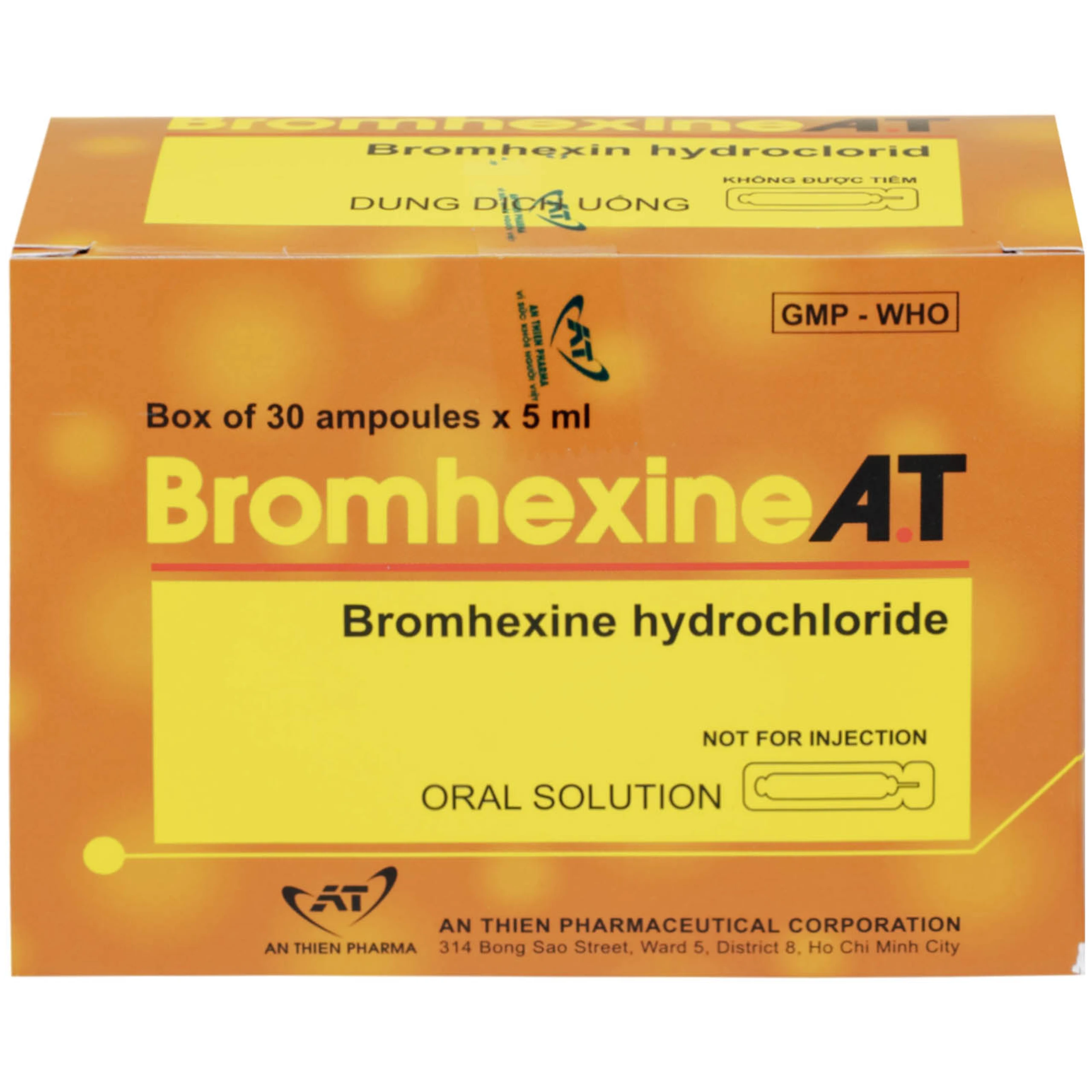 Dung dịch uống Bromhexine AT 4mg/5ml loãng đờm trong nhiễm khuẩn đường hô hấp (30 ống x 5ml)