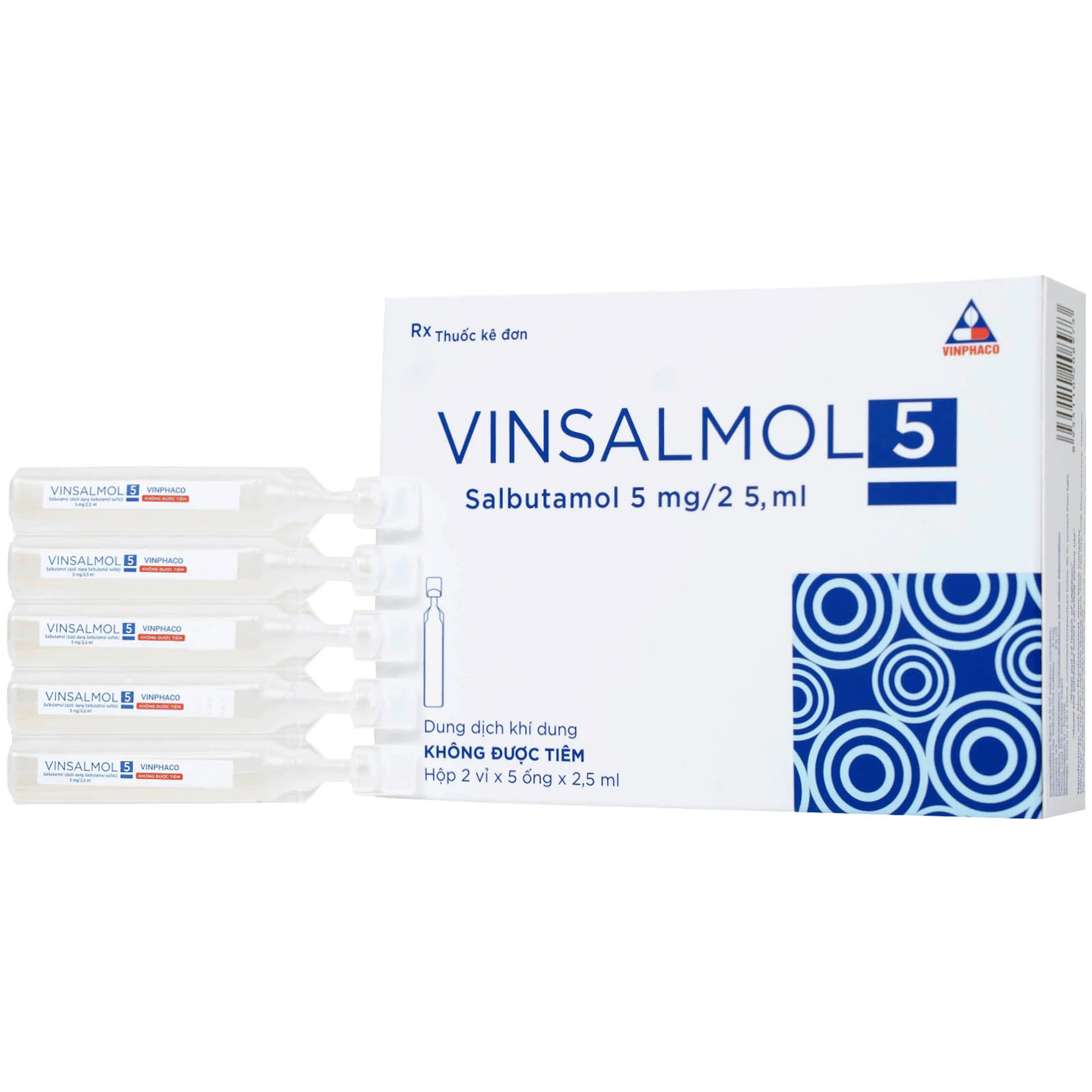 Dung dịch khí dung Vinsalmol 5mg/2.5ml Vinphaco trị triệu chứng hen cấp tính, đợt kịch phát hen (2 vỉ x 5 ống)