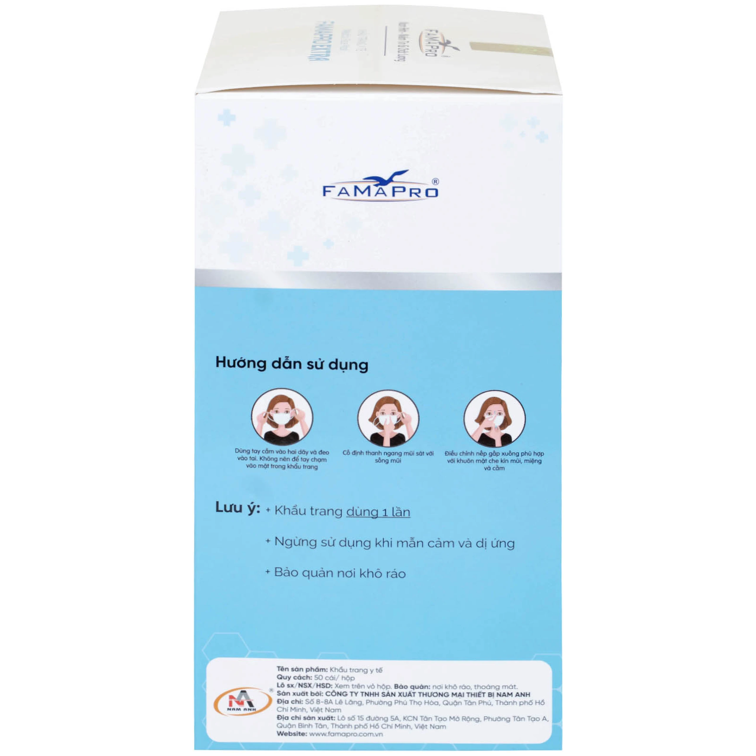 Khẩu trang 4 lớp Famapro Extra màu trắng (50 cái) Nam Anh ngăn khói bụi, vi khuẩn