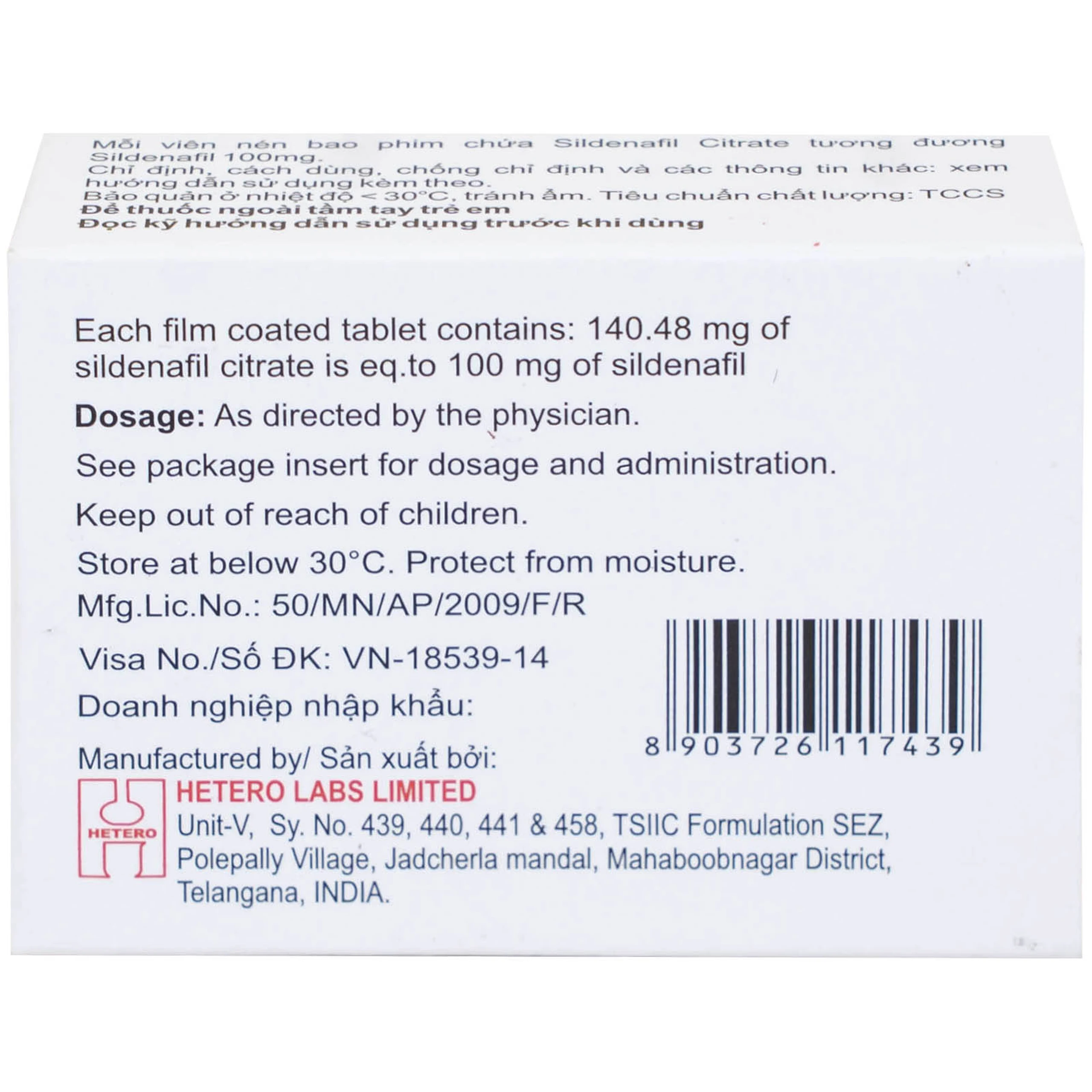 Thuốc Sife-100mg Hetero điều trị rối loạn chức năng cương dương ở nam giới (5 hộp x 4 viên)