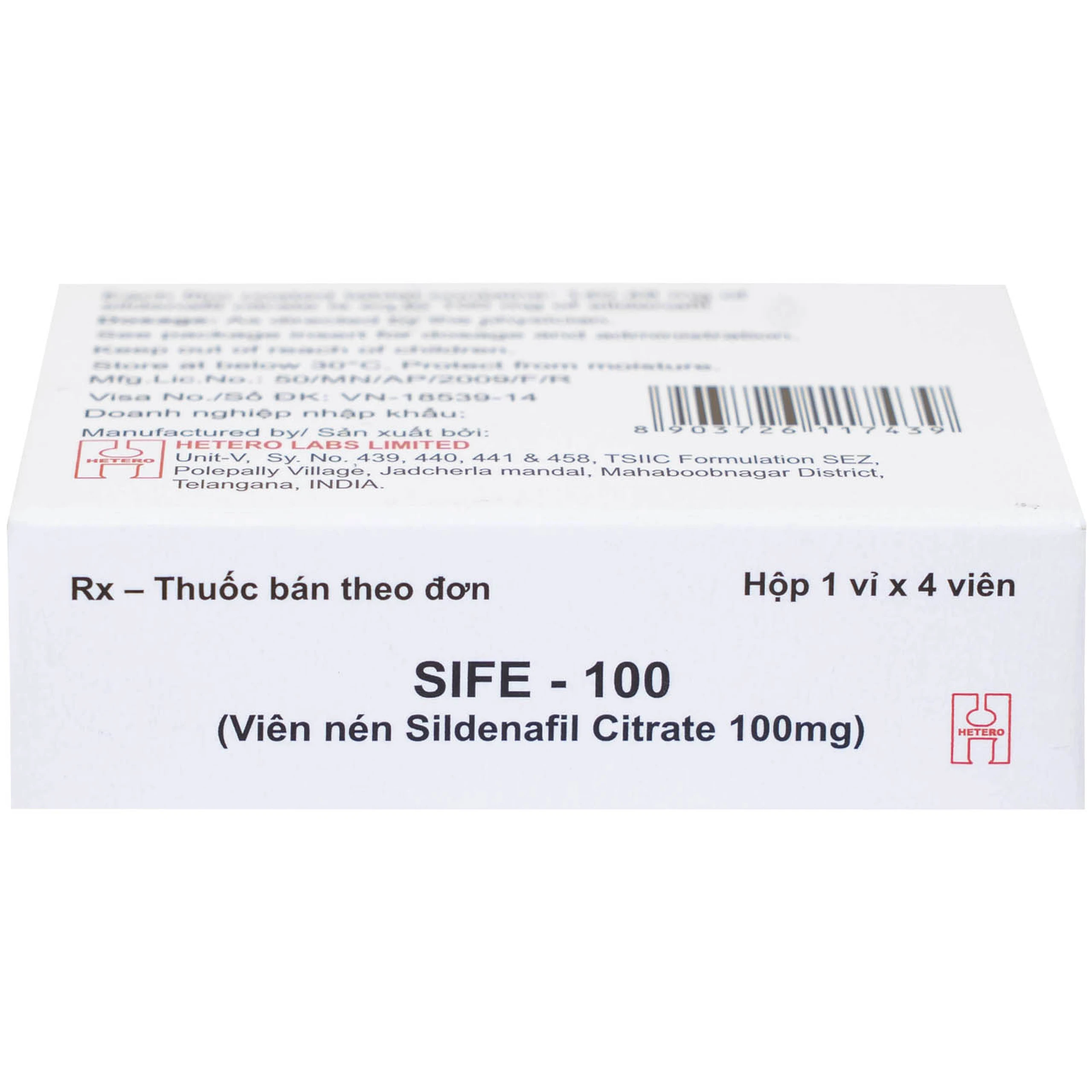 Thuốc Sife-100mg Hetero điều trị rối loạn chức năng cương dương ở nam giới (5 hộp x 4 viên)