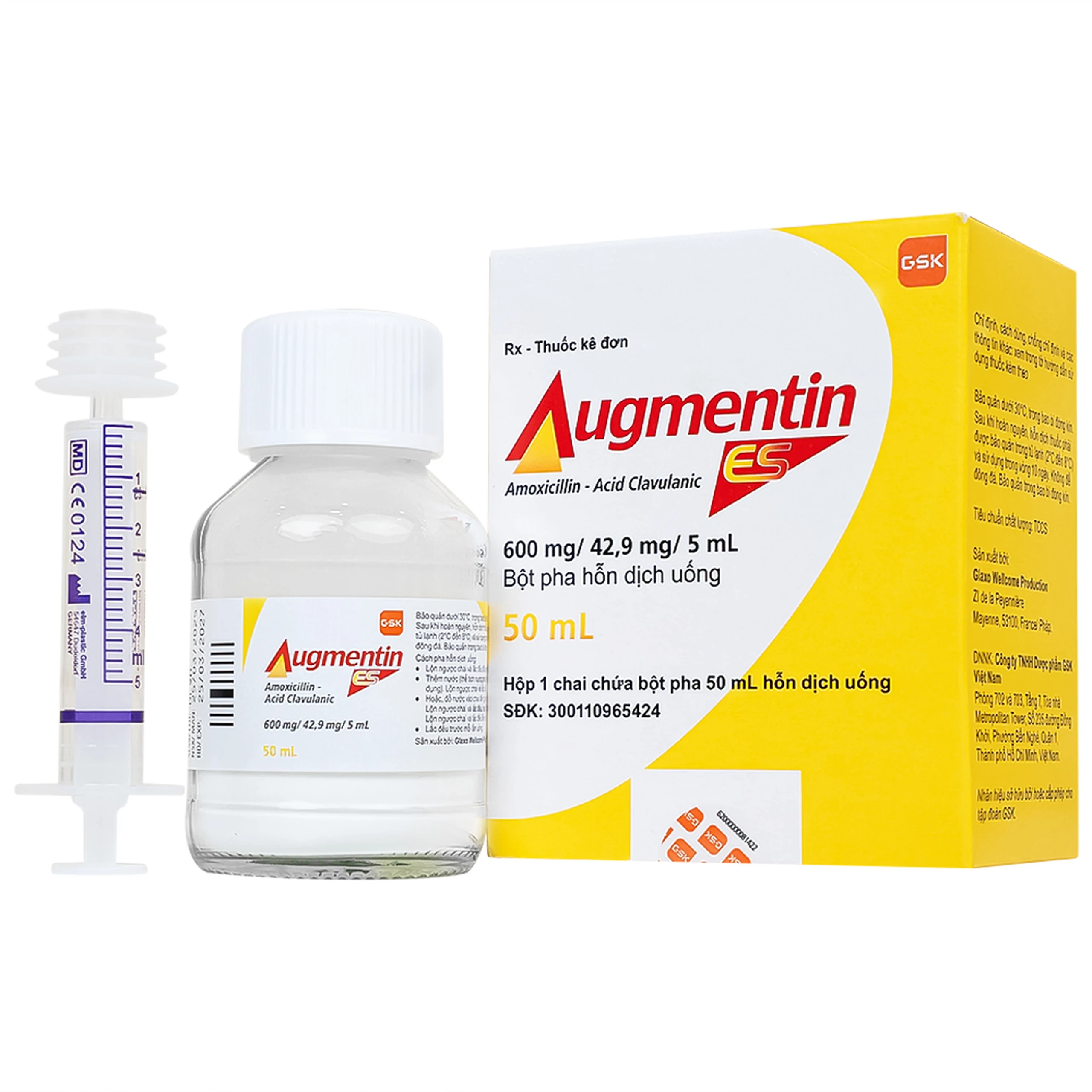 Bột pha hỗn dịch uống Augmentin ES GSK điều trị các nhiễm trùng do vi khuẩn gây ra ở trẻ (50ml)