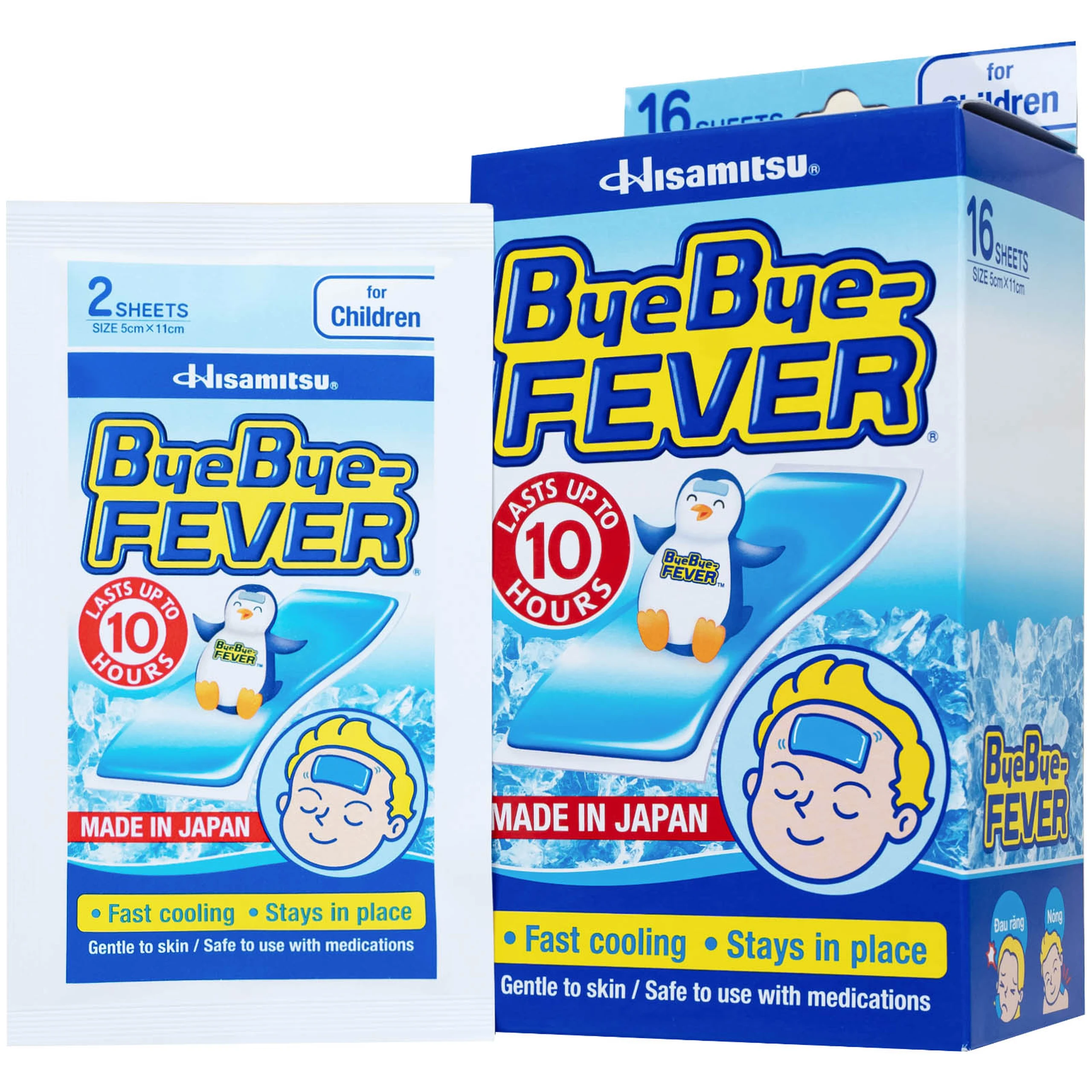 Miếng dán hạ sốt Bye Bye Fever For Children Hisamitsu (8 gói x 2 miếng) dùng cho trẻ trên 2 tuổi