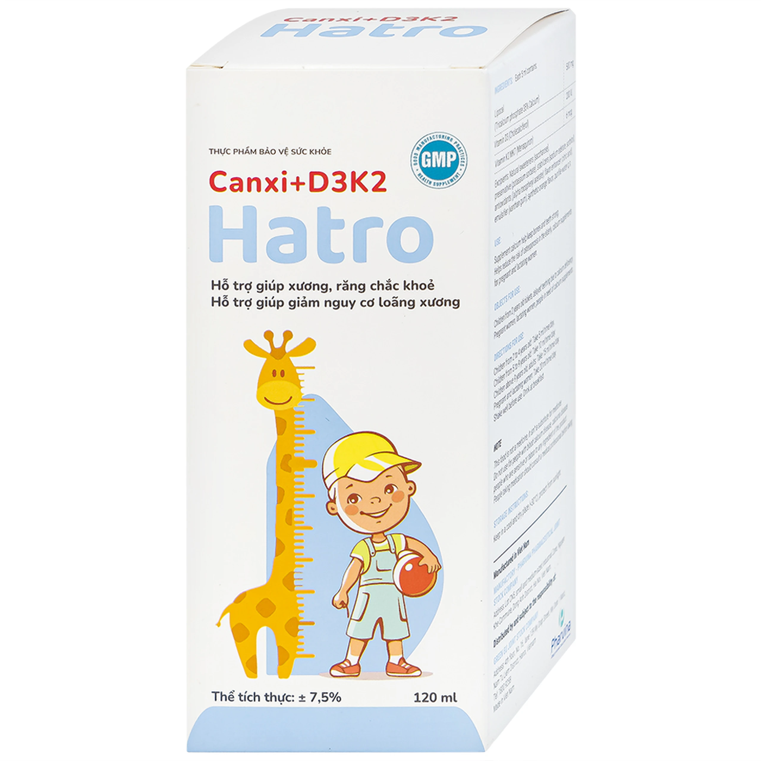 Siro bổ sung canxi giúp xương răng chắc khỏe Canxi + D3K2 Hatro (120ml)