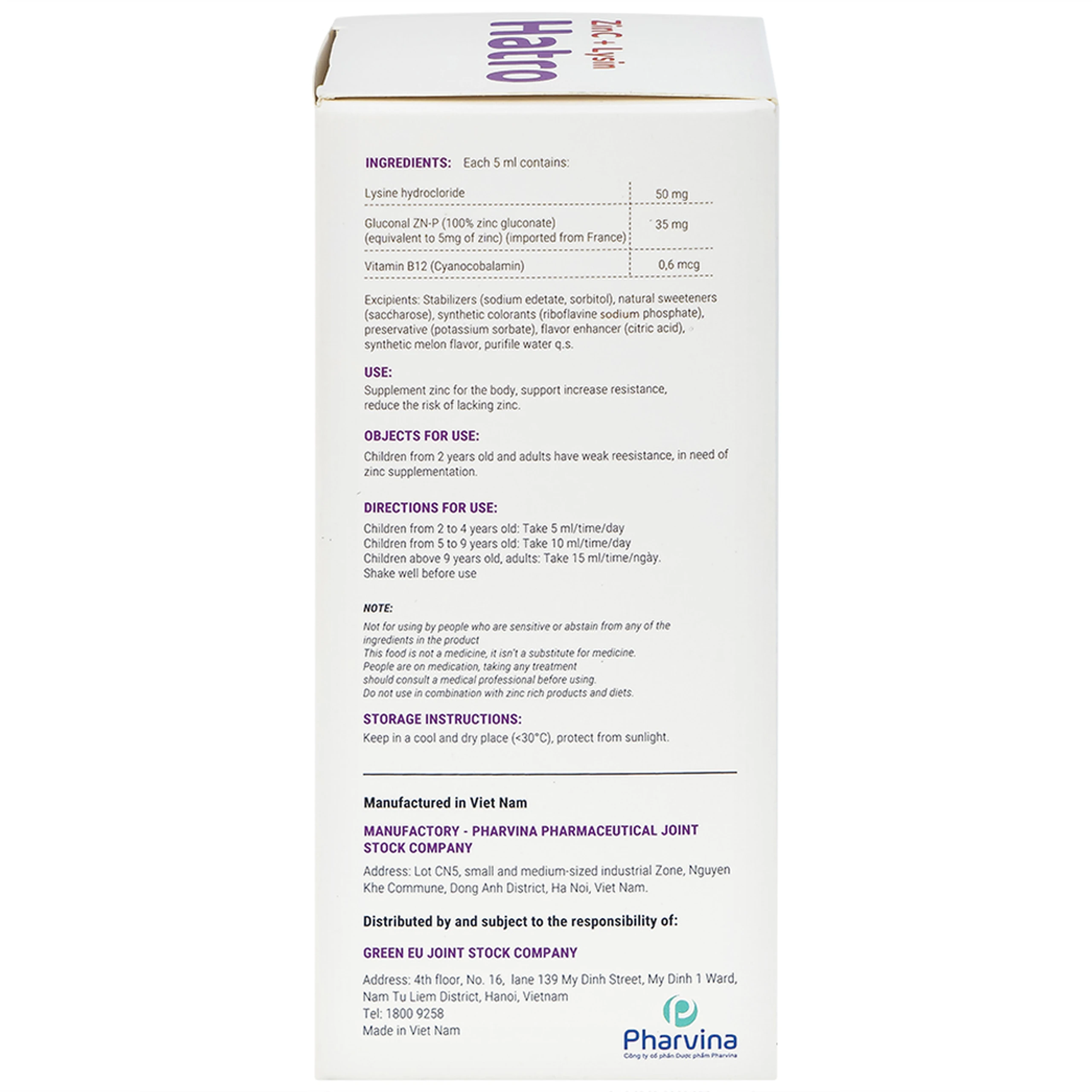 Siro bổ sung kẽm, hỗ trợ tăng sức đề kháng cho trẻ ZinC + Lysin Hatro (120ml)