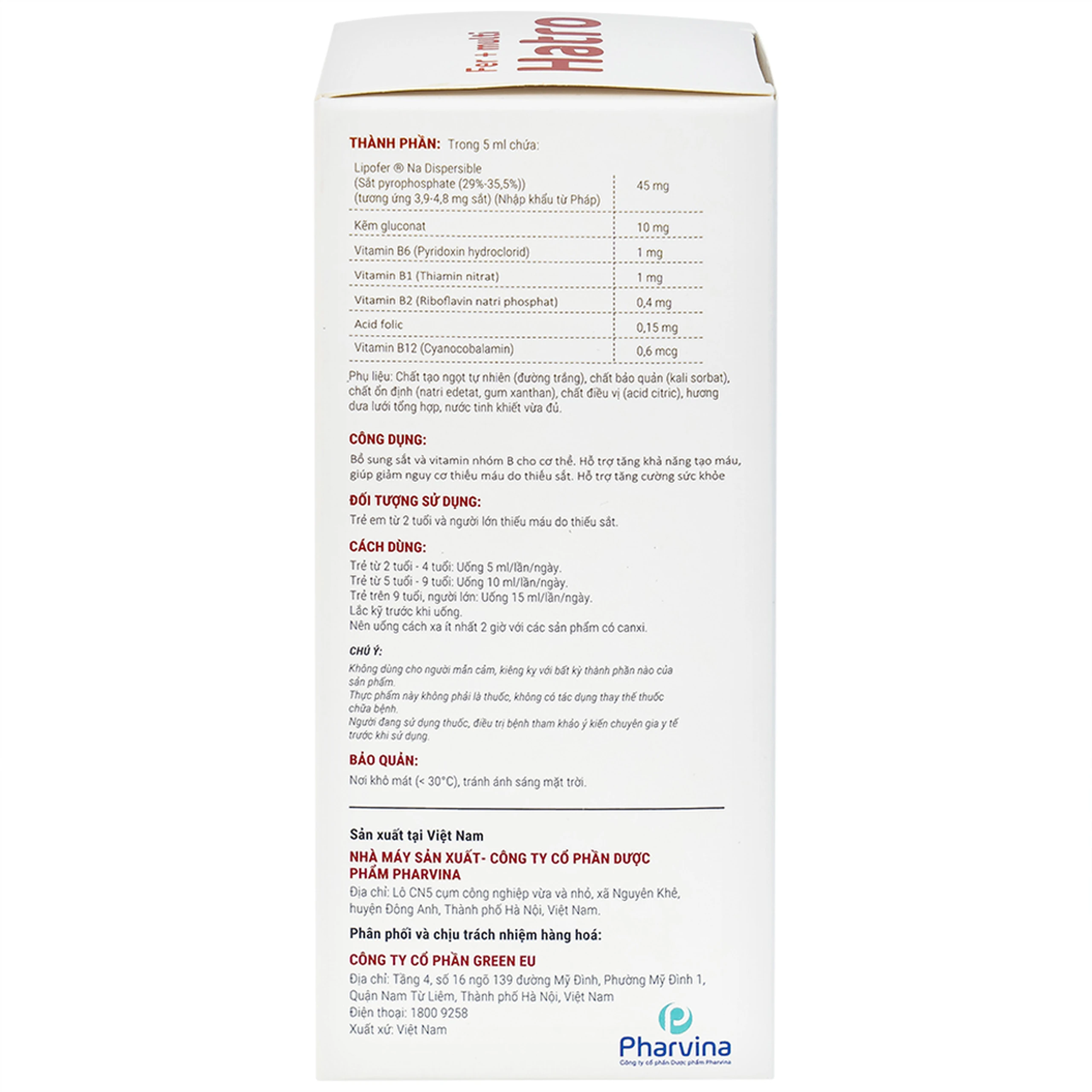 Siro bổ sung sắt và Vitamin nhóm B, giảm nguy cơ thiếu máu cho trẻ Fer + Multi Hatro (120ml)