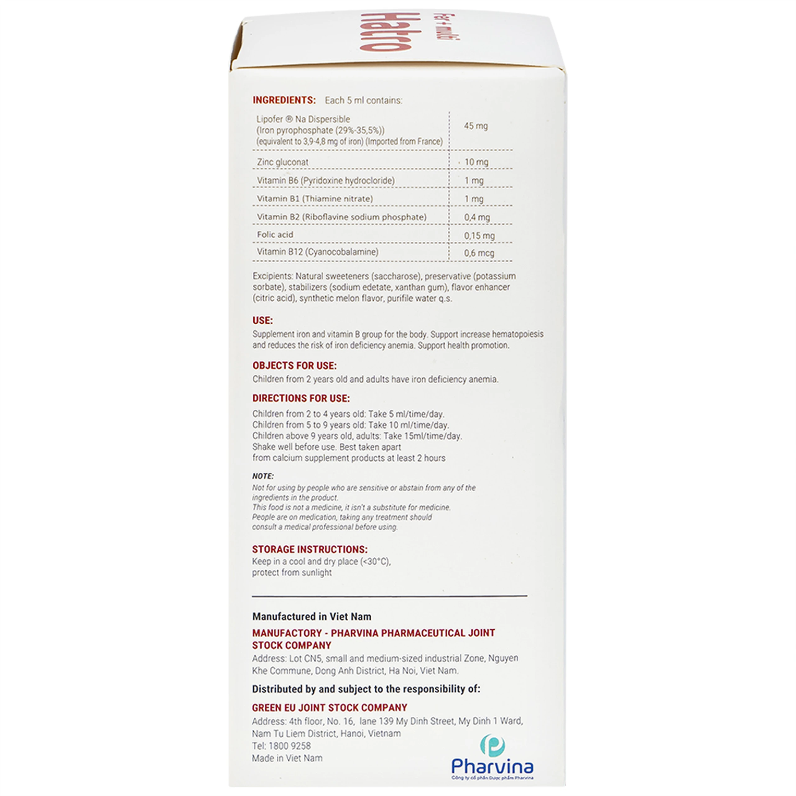 Siro bổ sung sắt và Vitamin nhóm B, giảm nguy cơ thiếu máu cho trẻ Fer + Multi Hatro (120ml)