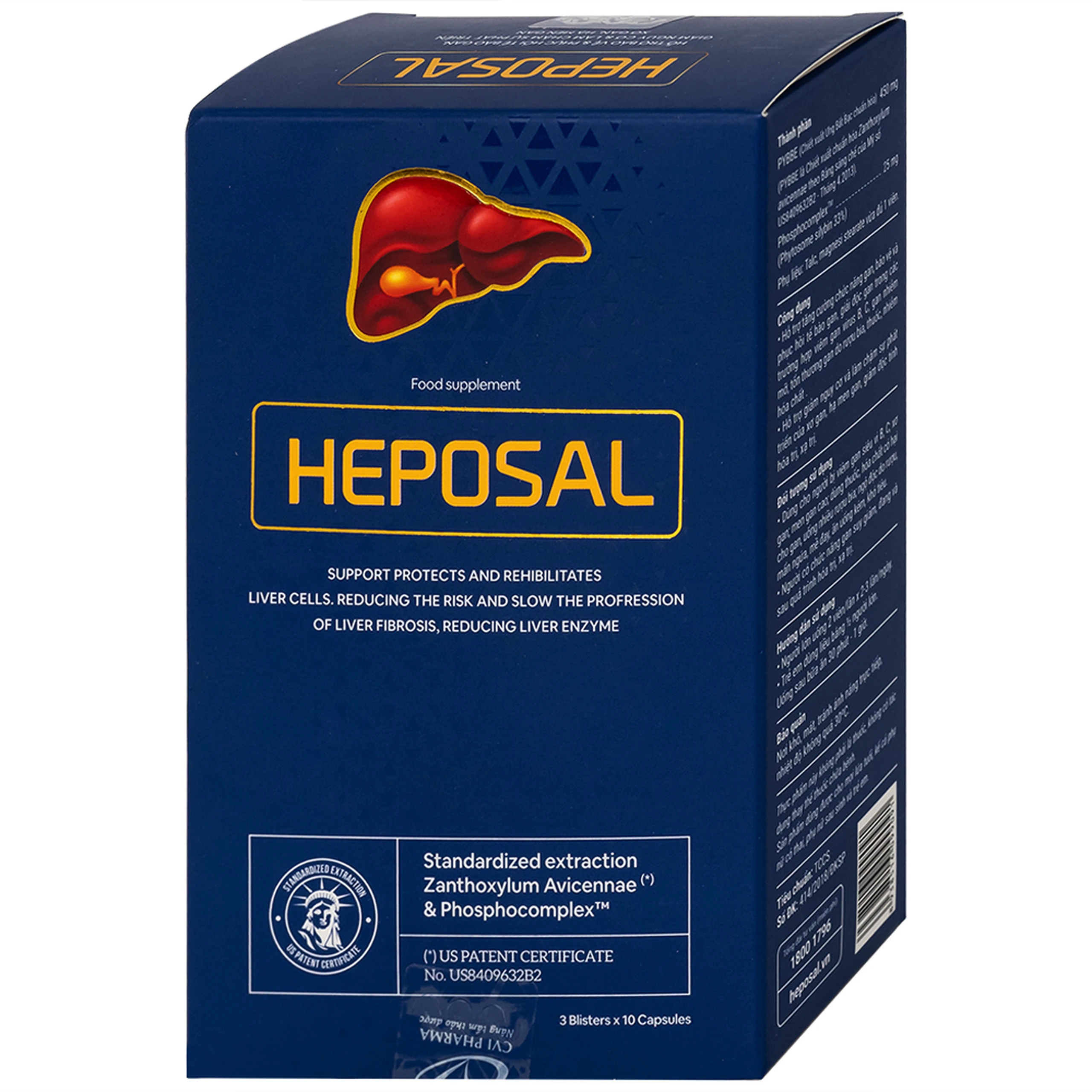 Viên uống hỗ trợ tăng cường chức năng gan, bảo vệ và phục hồi tế bào gan Heposal (3 vỉ x 10 viên)