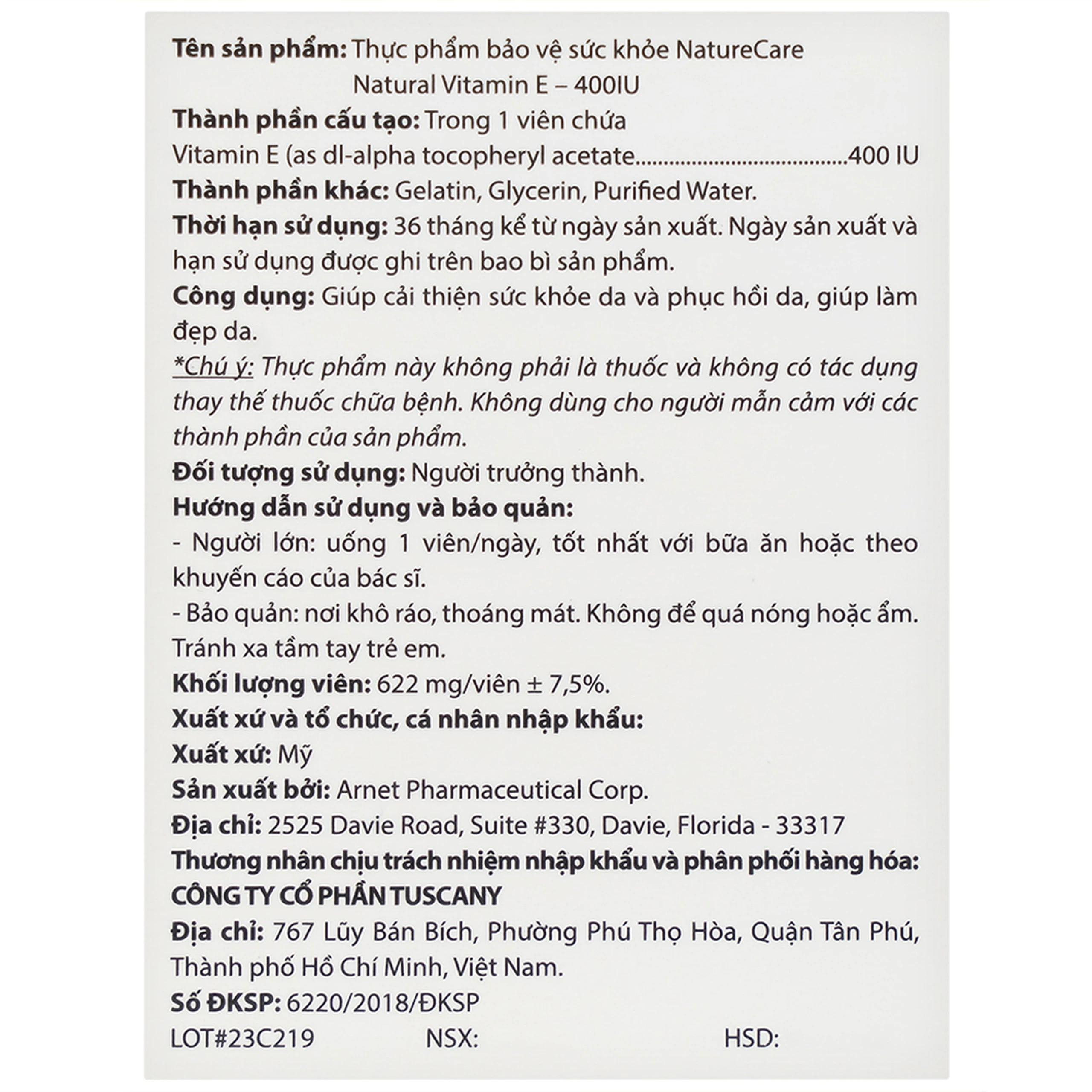 Viên uống giúp làm đẹp da, cải thiện sức khỏe da Natural Vitamin E 400 IU NatureCare (60 viên)