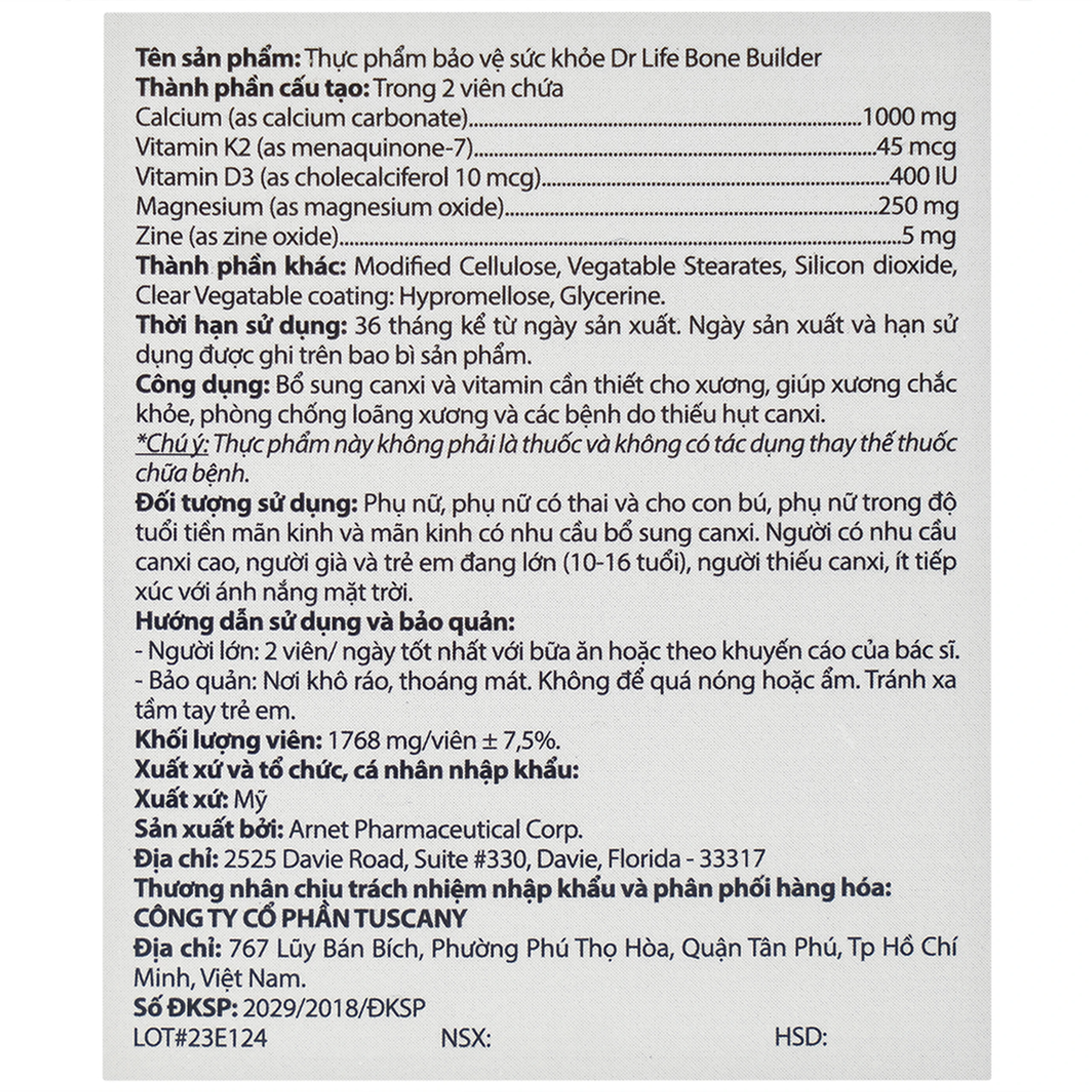 Viên uống bổ sung canxi và vitamin cho xương, phòng chống loãng xương Bone Builder Drlife (60 viên)