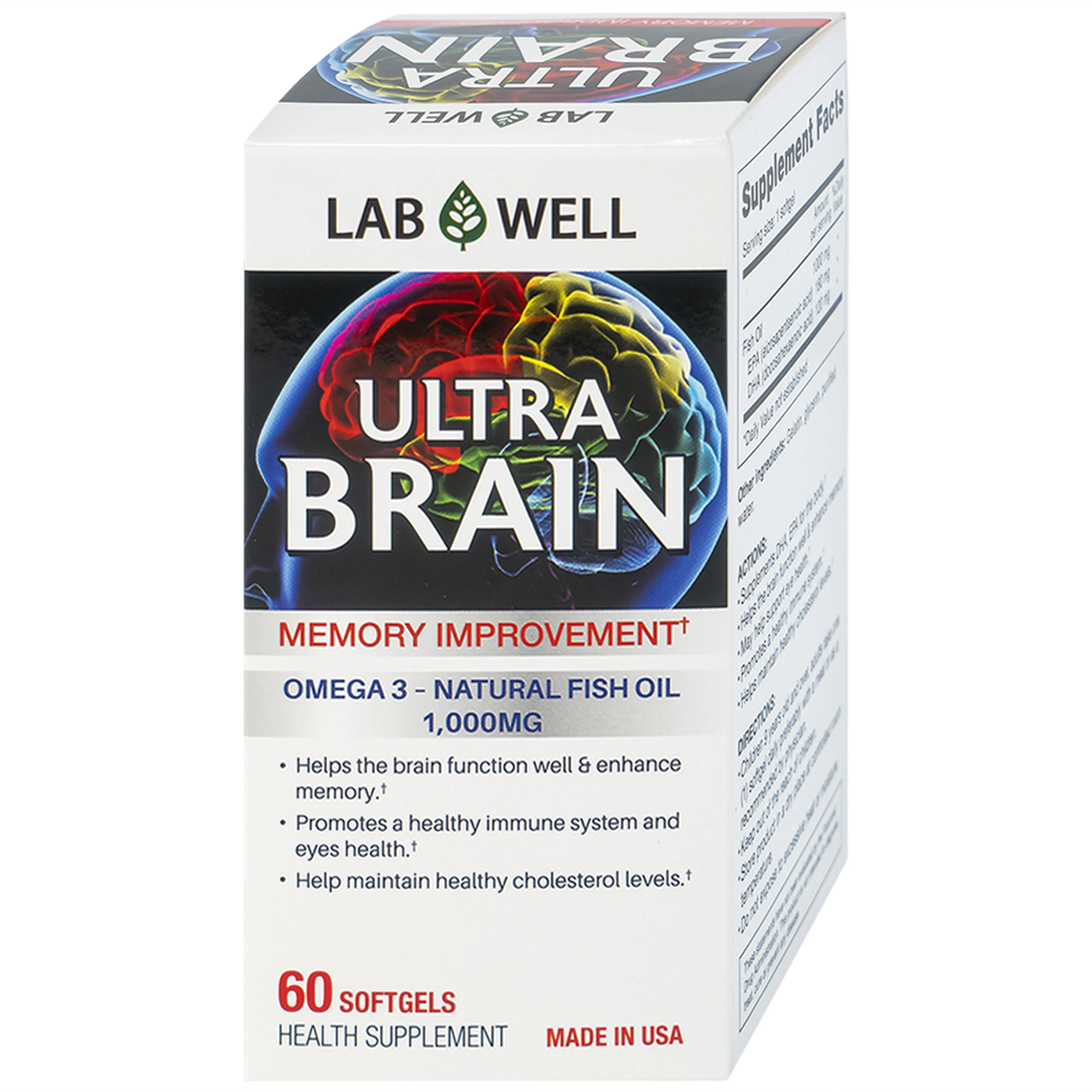 Viên uống bổ não, tốt cho mắt và tim mạch Ultra Brain Lab Well (60 viên)