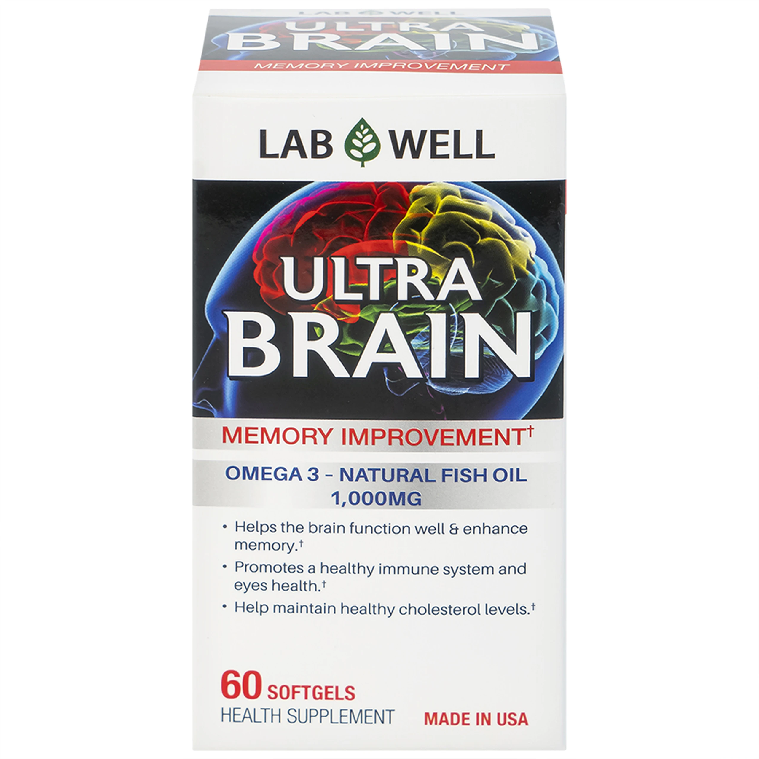 Viên uống bổ não, tốt cho mắt và tim mạch Ultra Brain Lab Well (60 viên)