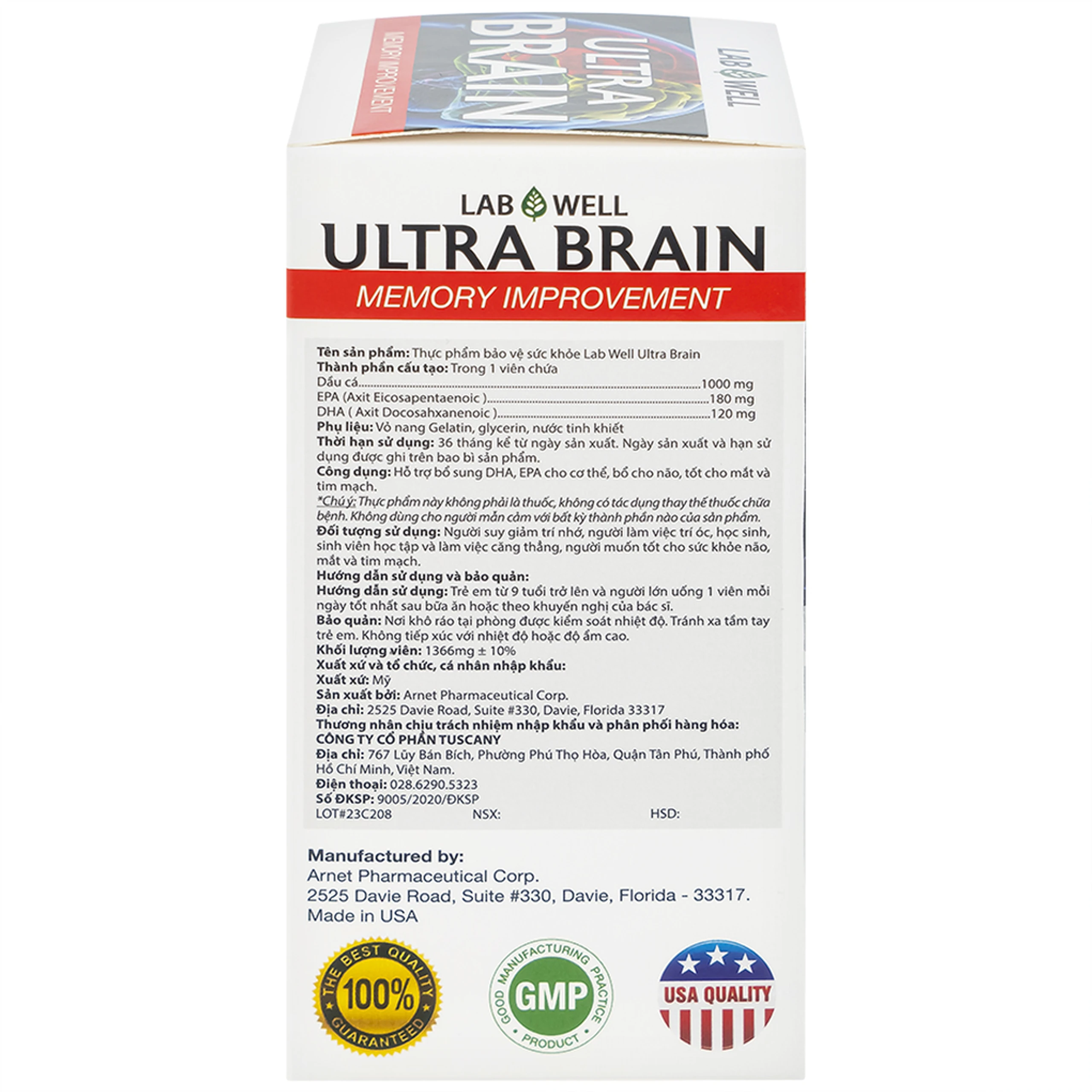 Viên uống bổ não, tốt cho mắt và tim mạch Ultra Brain Lab Well (60 viên)