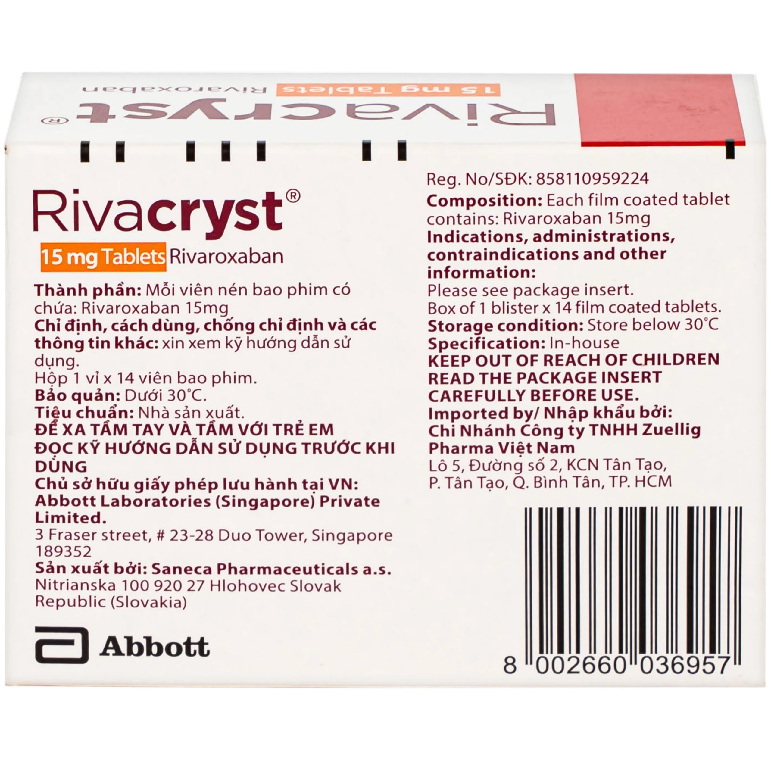 Thuốc Rivacryst 15Mg Dự Phòng Huyết Khối, Giảm Nguy Cơ Đột Quỵ  ( 1 Vỉ X 14 Viên)