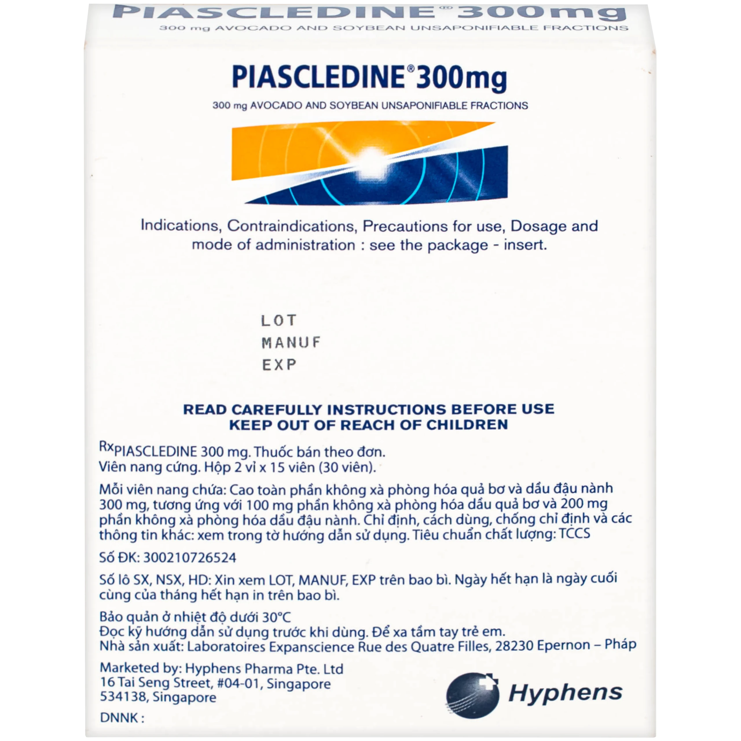 Viên nang cứng Piascledine 300 Hyphens điều trị viêm xương khớp hông và khớp gối (2 vỉ x 15 viên)