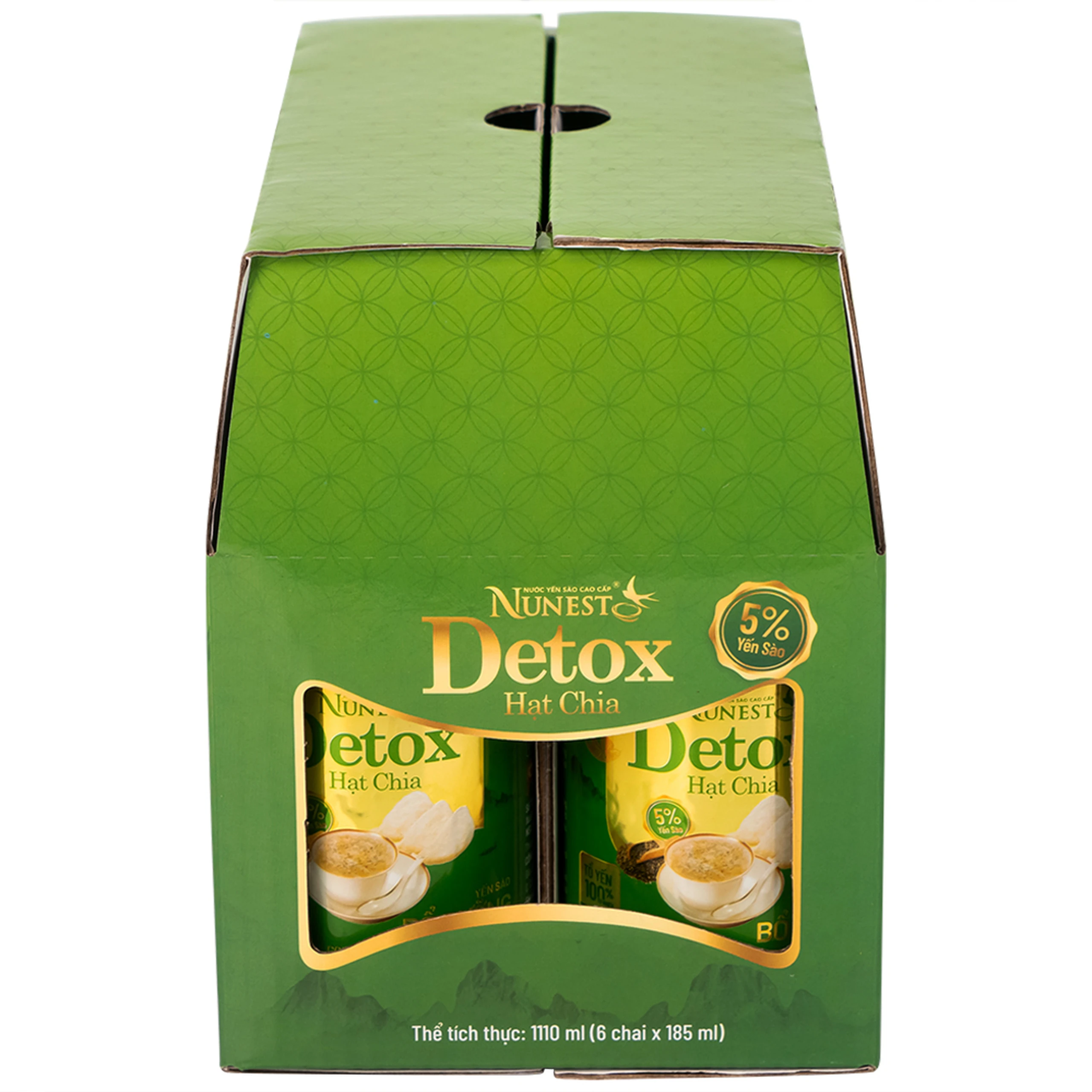 Nước Yến Sào Cao Cấp Nunest Detox Hạt Chia 5% Yến (6 chai x 185ml)