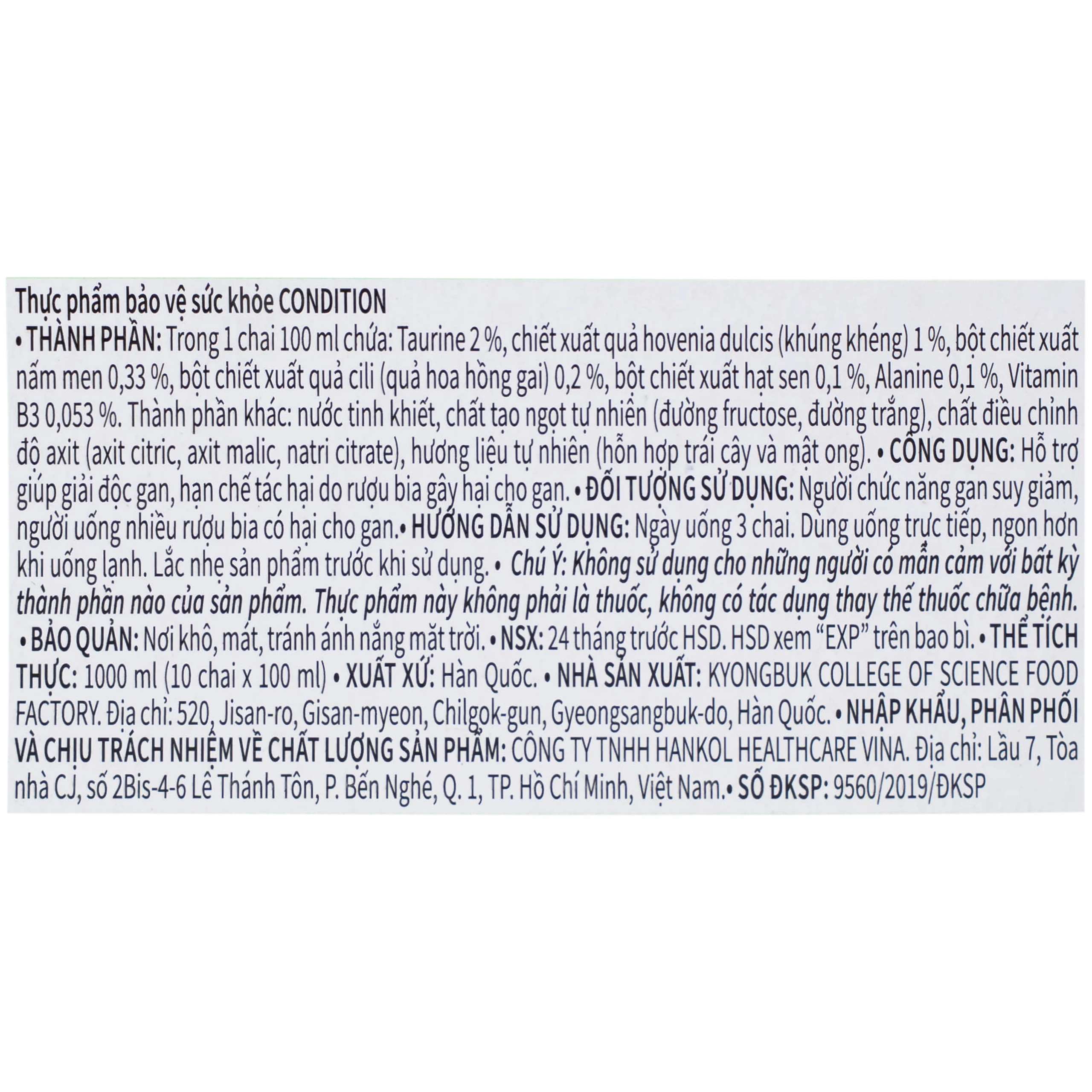 Hỗ trợ hạn chế tác hại của rượu bia Condition (100ml)