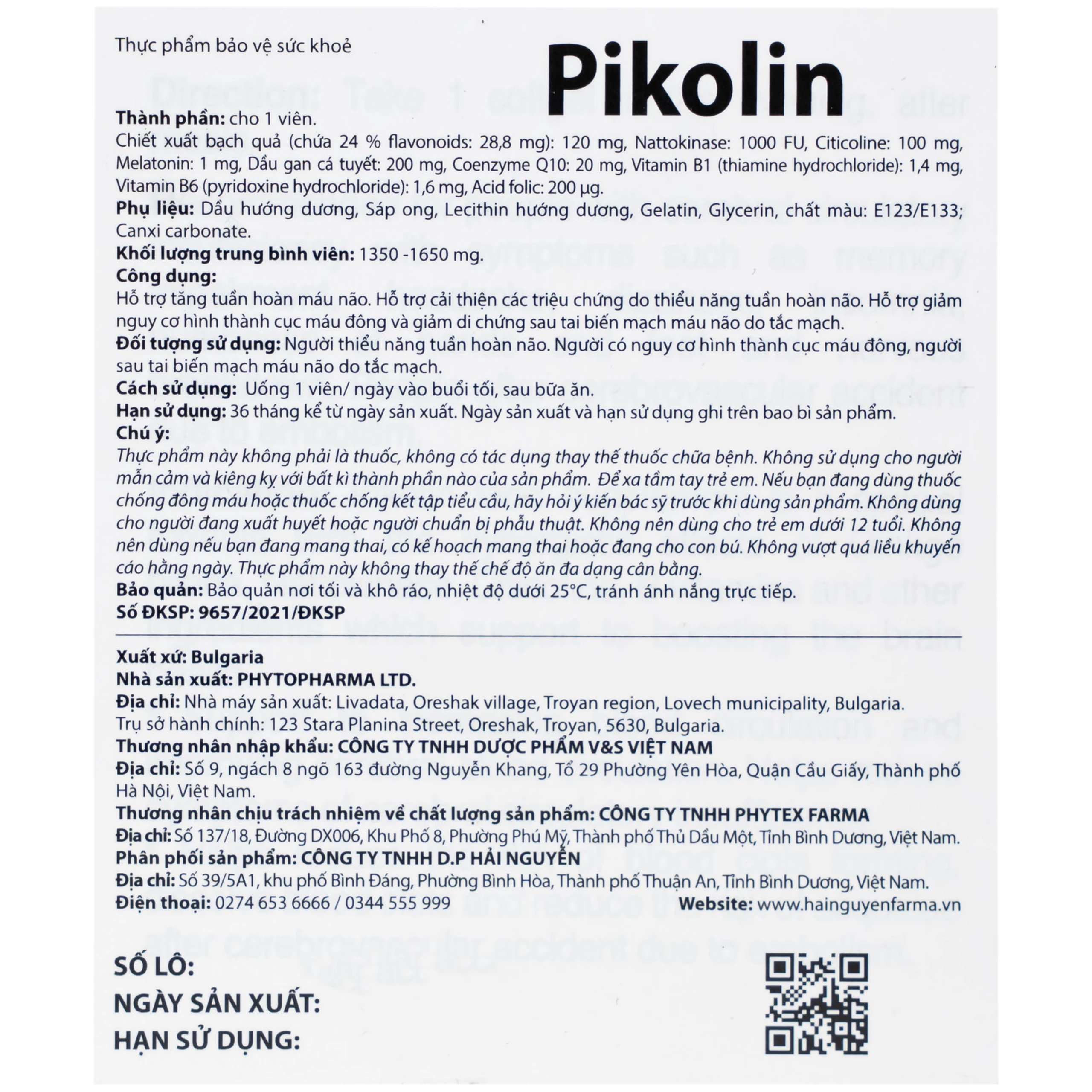 Viên uống hỗ trợ tăng tuần hoàn máu não, giảm nguy cơ hình thành cục máu đông Pikolin Ocavill (2 vỉ x 15 viên)