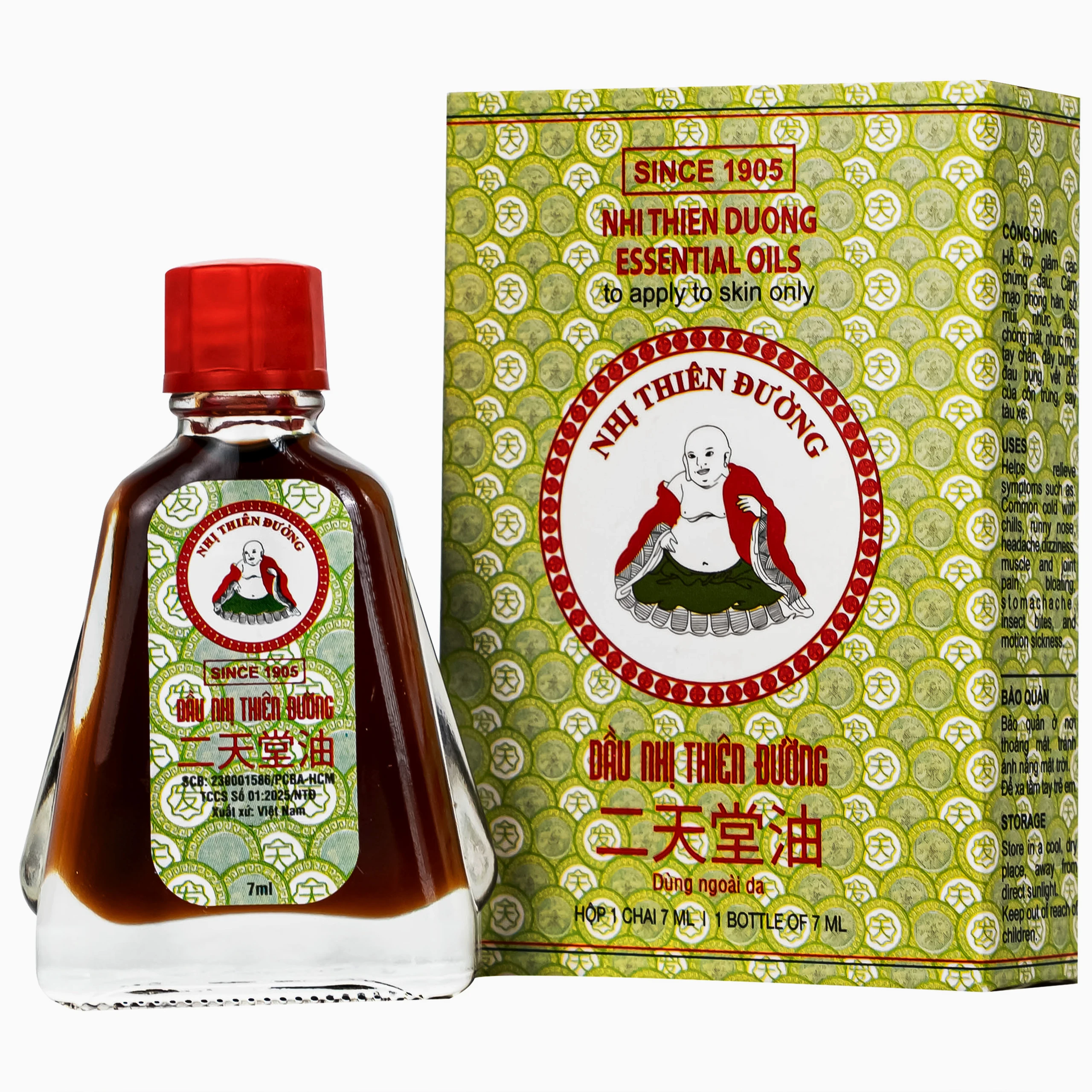 Dầu gió Nhị Thiên Đường 7ml (10 chai) dùng khi bị cảm mạo phong hàn, sổ mũi, chóng mặt, nhức đầu, say tàu xe