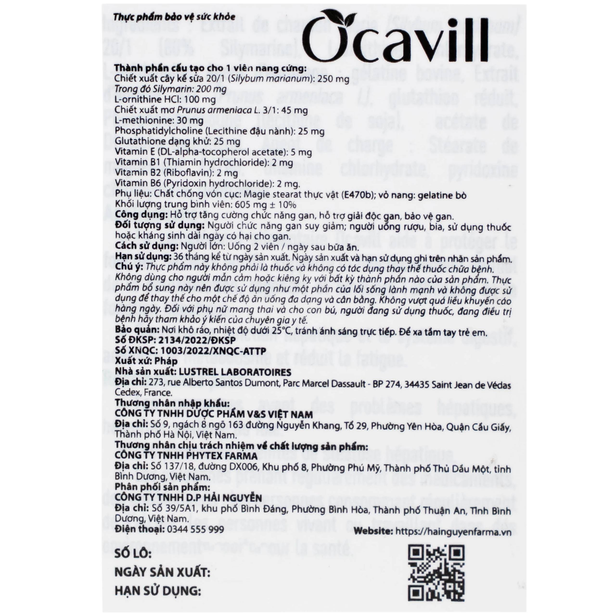 Viên uống hỗ trợ tăng cường chức năng gan, giải độc gan, bảo vệ gan Ocavill (4 vỉ x 15 viên)