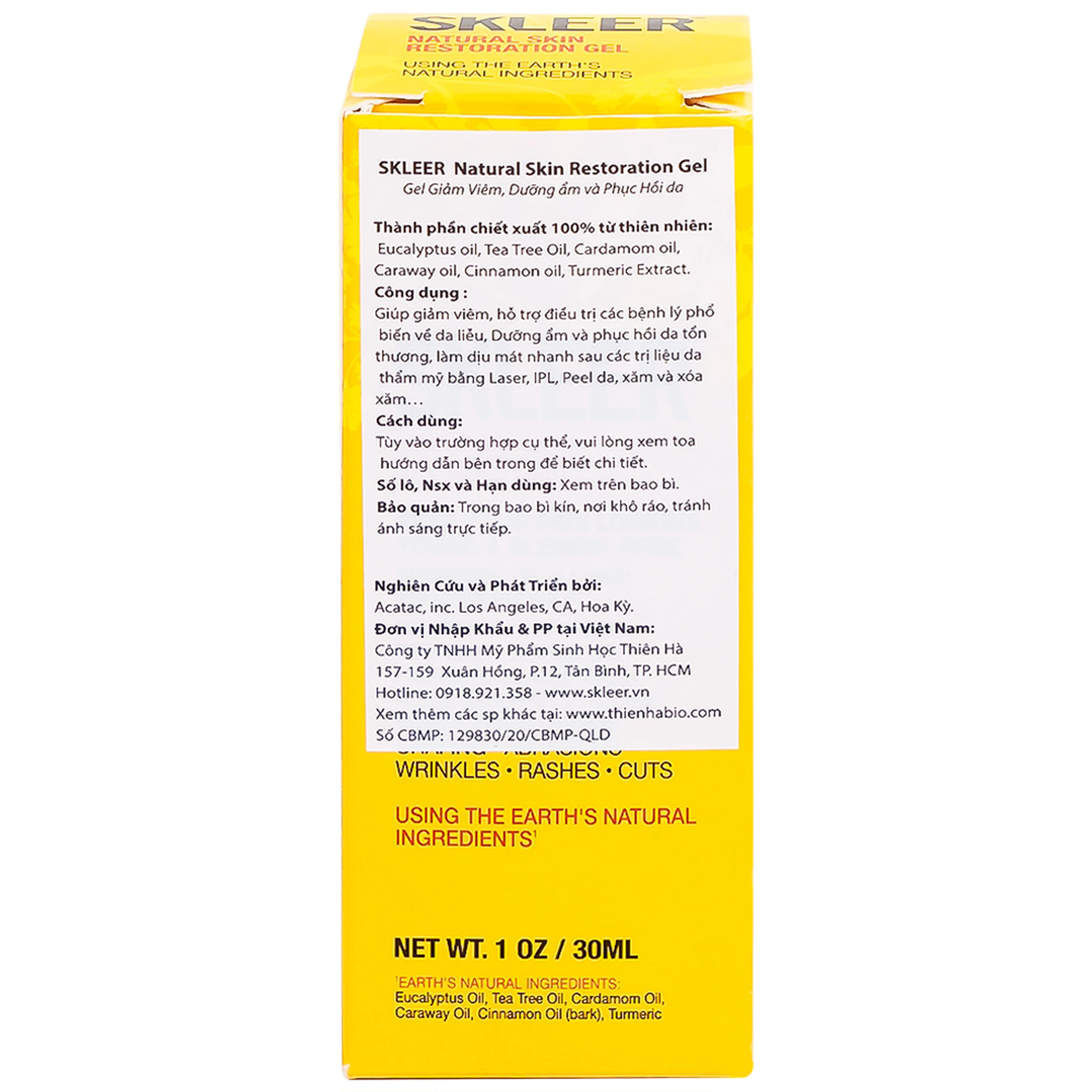 Gel bôi phục hồi da Skleer Natural Skin Restoration 30ml