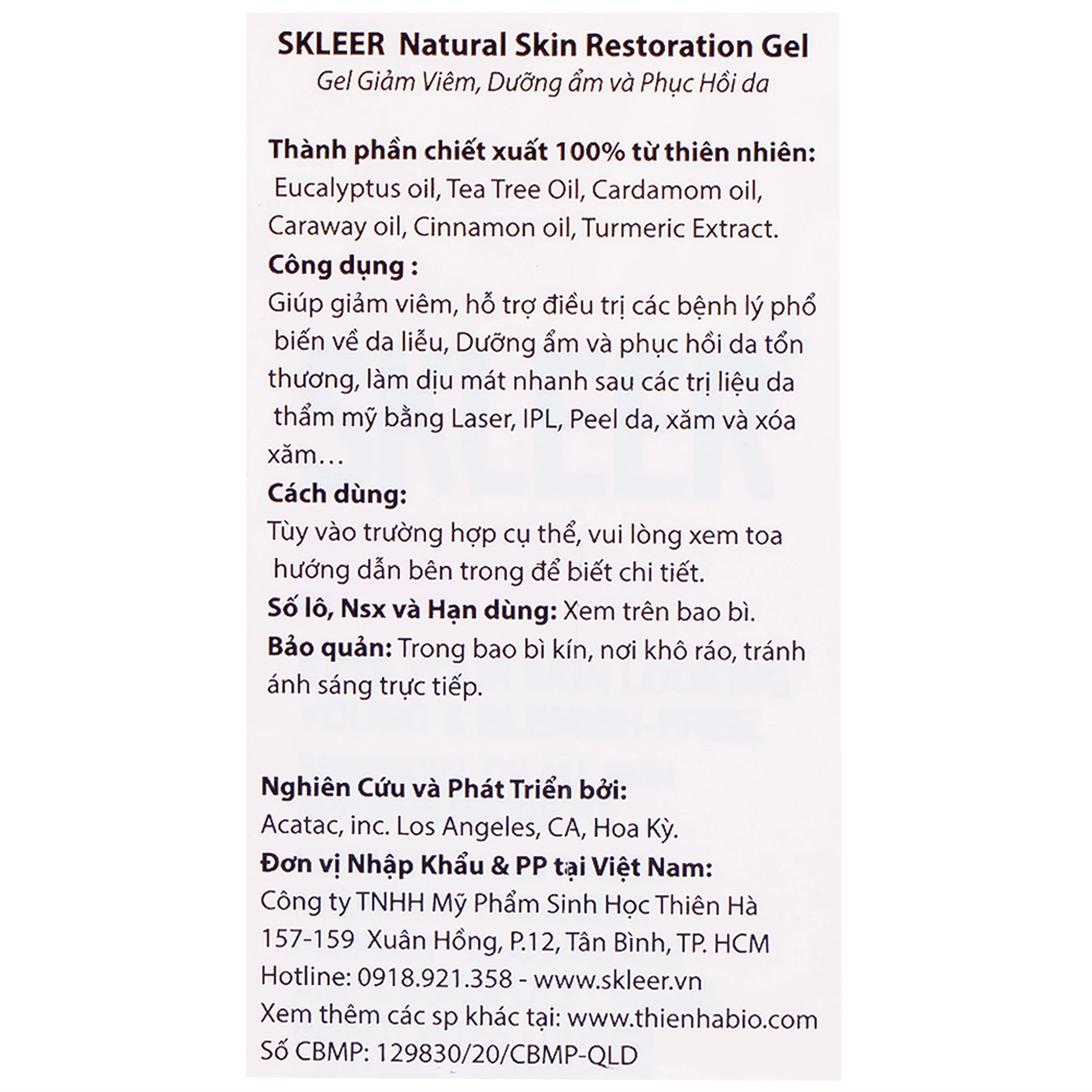 Gel bôi phục hồi da Skleer Natural Skin Restoration 30ml
