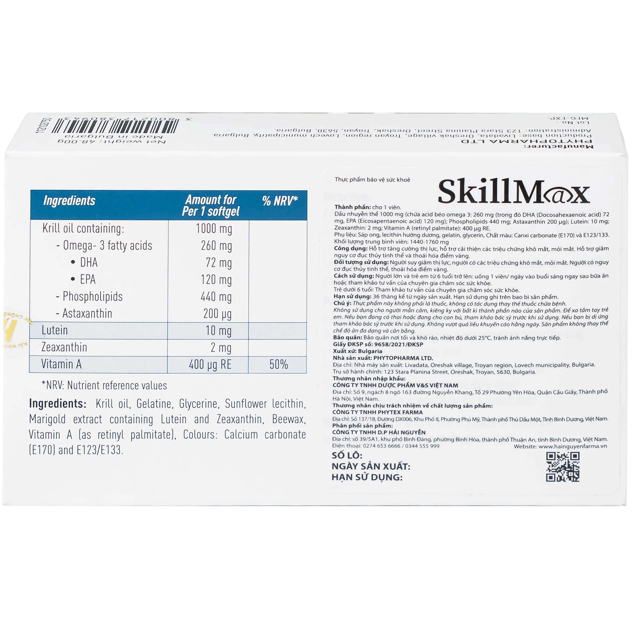 Viên uống hỗ trợ tăng cường thị lực, cải thiện khô mắt, mỏi mắt SkillMax Ocavill (2 vỉ x 15 viên)