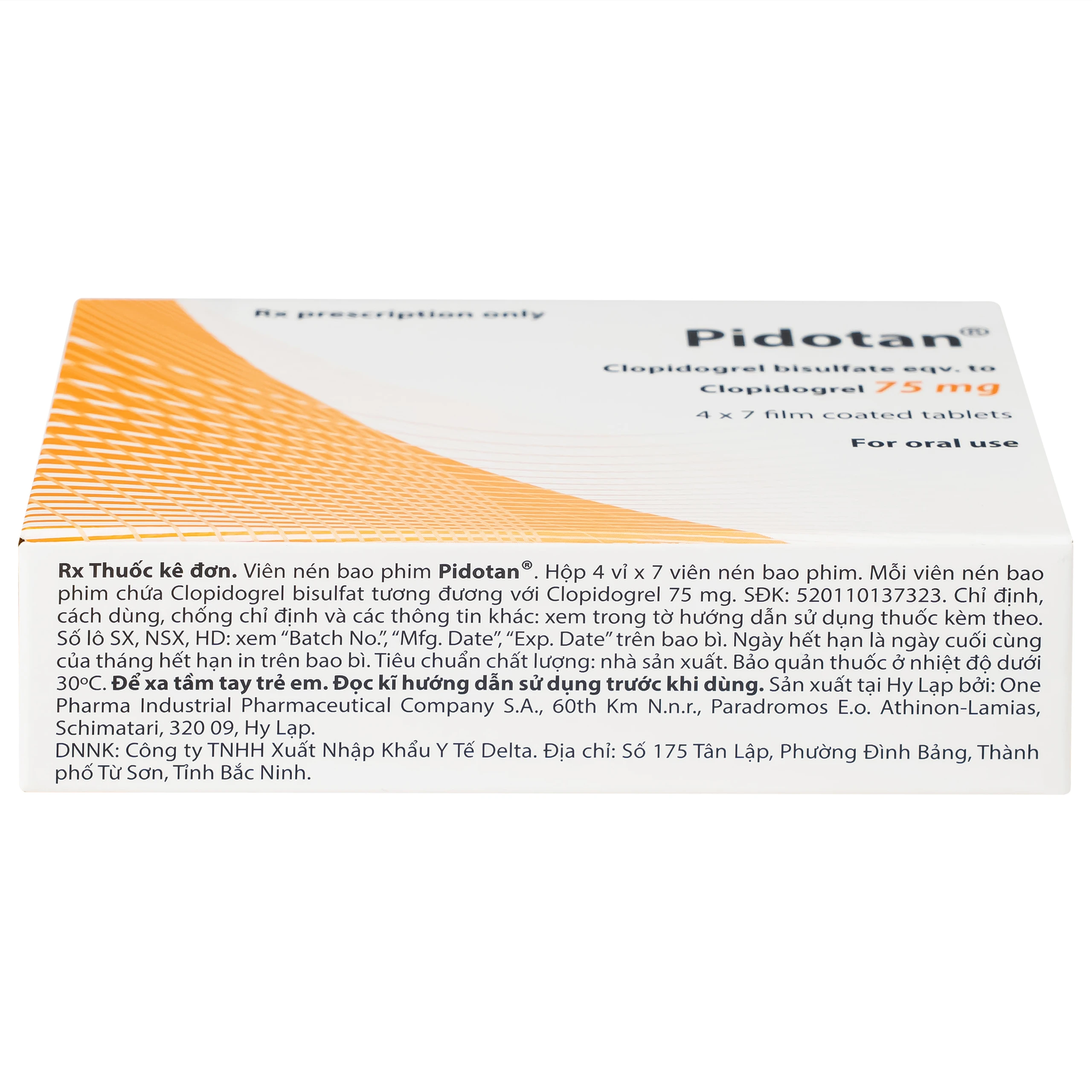 Thuốc Pidotan 75mg One Pharma phòng ngừa huyết khối động mạch và rung nhĩ (4 vỉ x 7 viên)