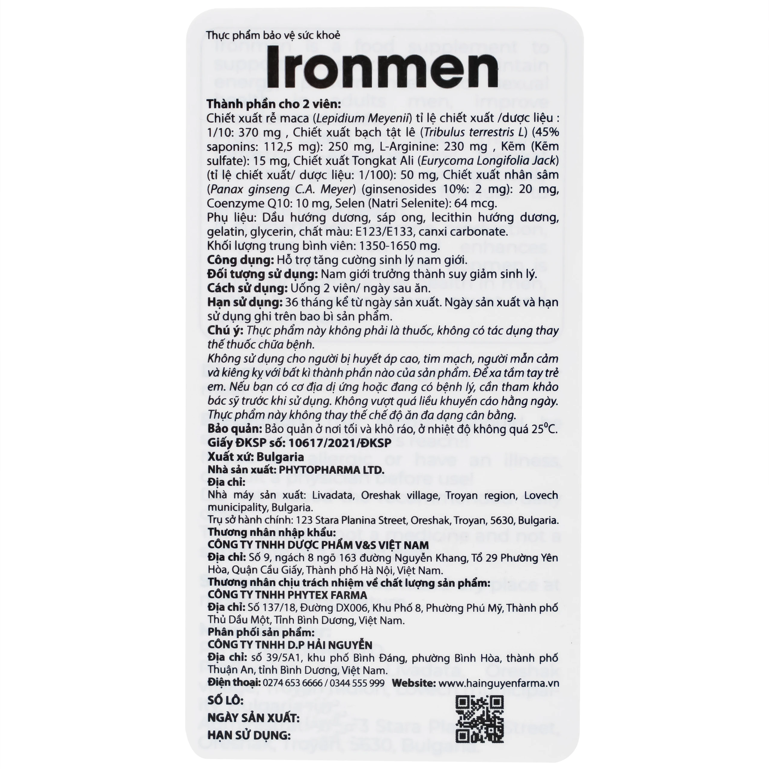 Viên uống hỗ trợ tăng cường sinh lý nam giới Ironmen Ocavill (60 viên)