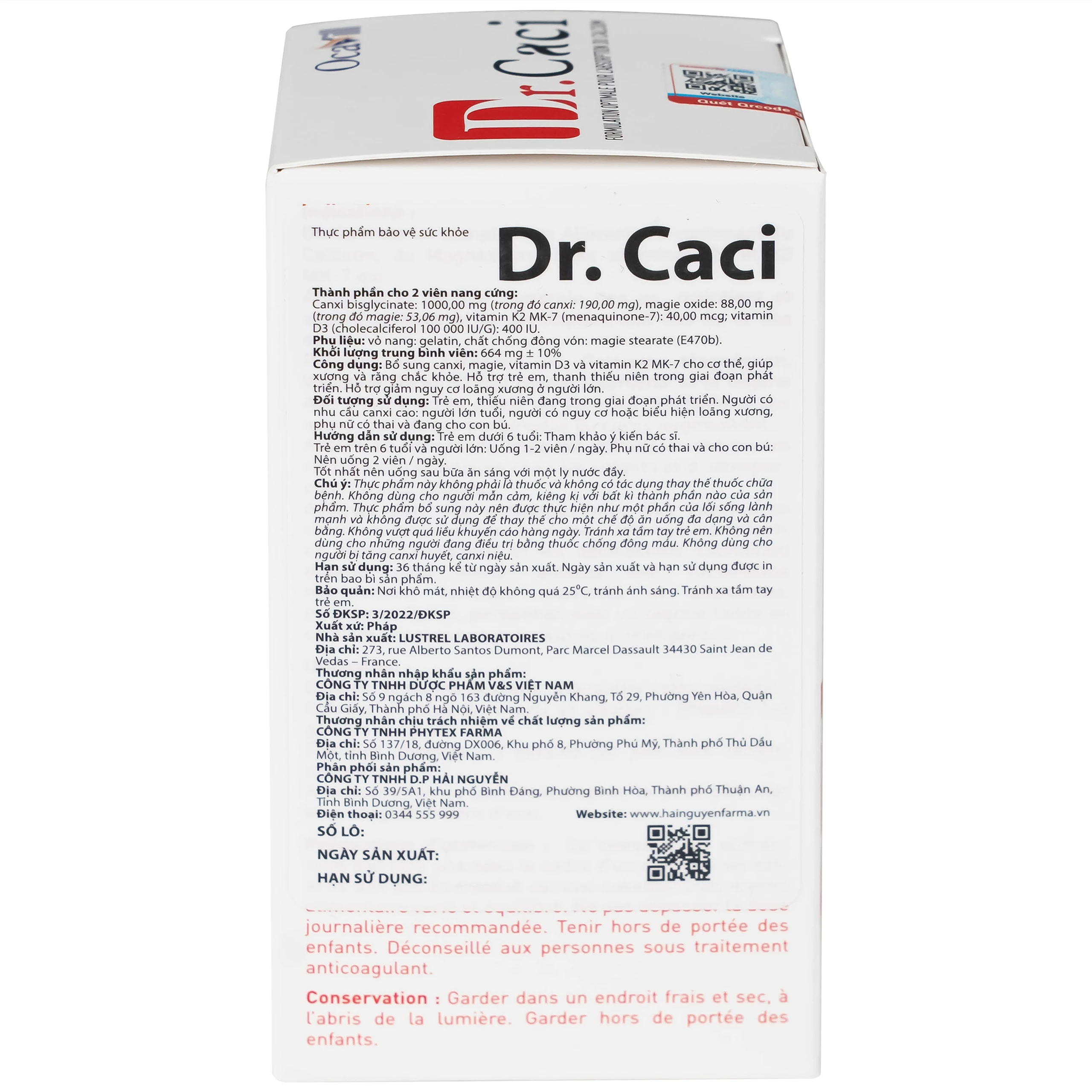 Viên uống giúp xương và răng chắc khỏe, giảm nguy cơ loãng xương Dr. Caci Ocavill (60 viên)