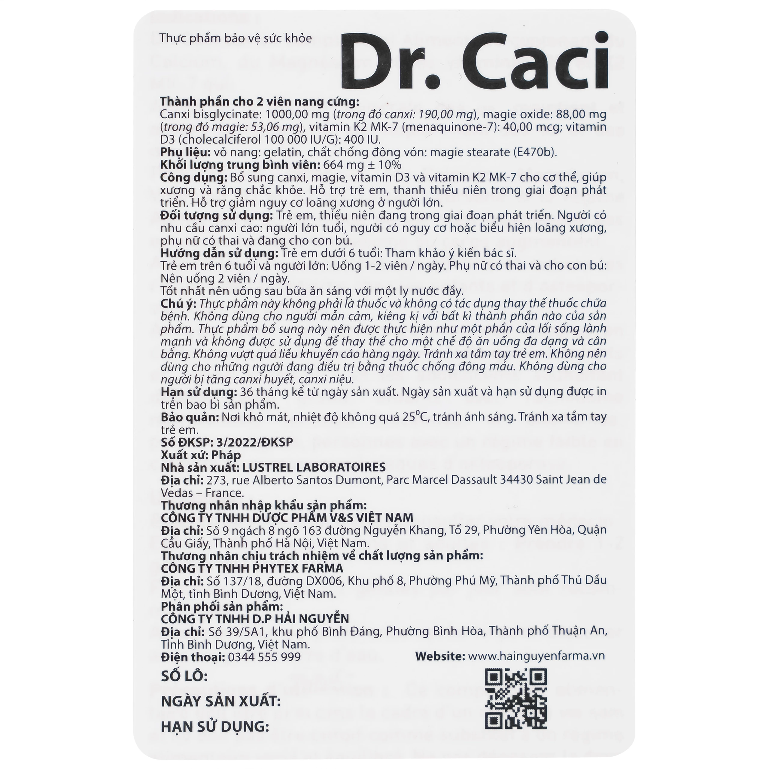 Viên uống giúp xương và răng chắc khỏe, giảm nguy cơ loãng xương Dr. Caci Ocavill (60 viên)