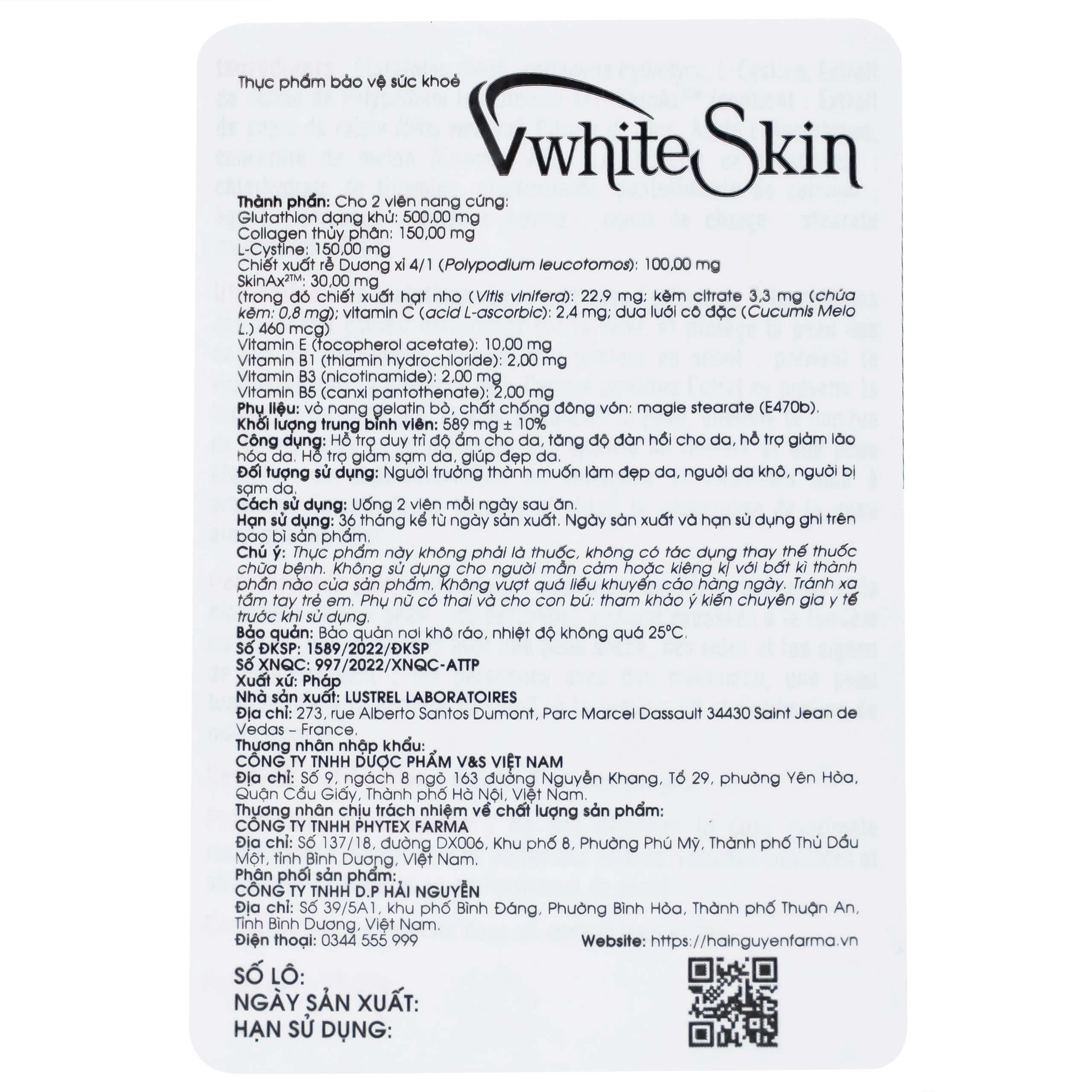 Viên uống giúp đẹp da, giảm sạm da, tăng đàn hồi và độ ẩm cho da VwhiteSkin Ocavill (30 viên)