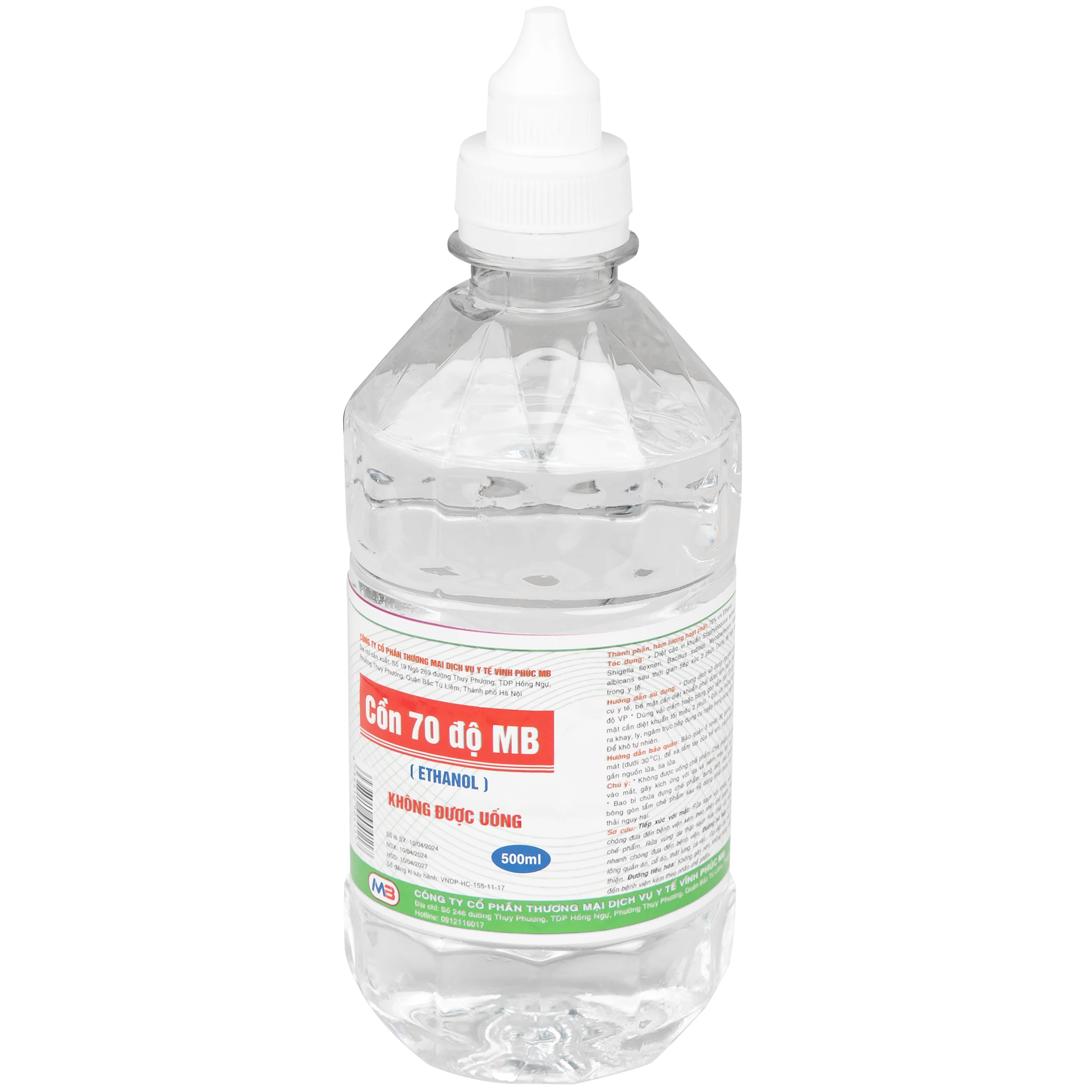 Cồn 70 độ Vĩnh Phúc 500ml dùng sát trùng da và tiệt trùng dụng cụ y tế