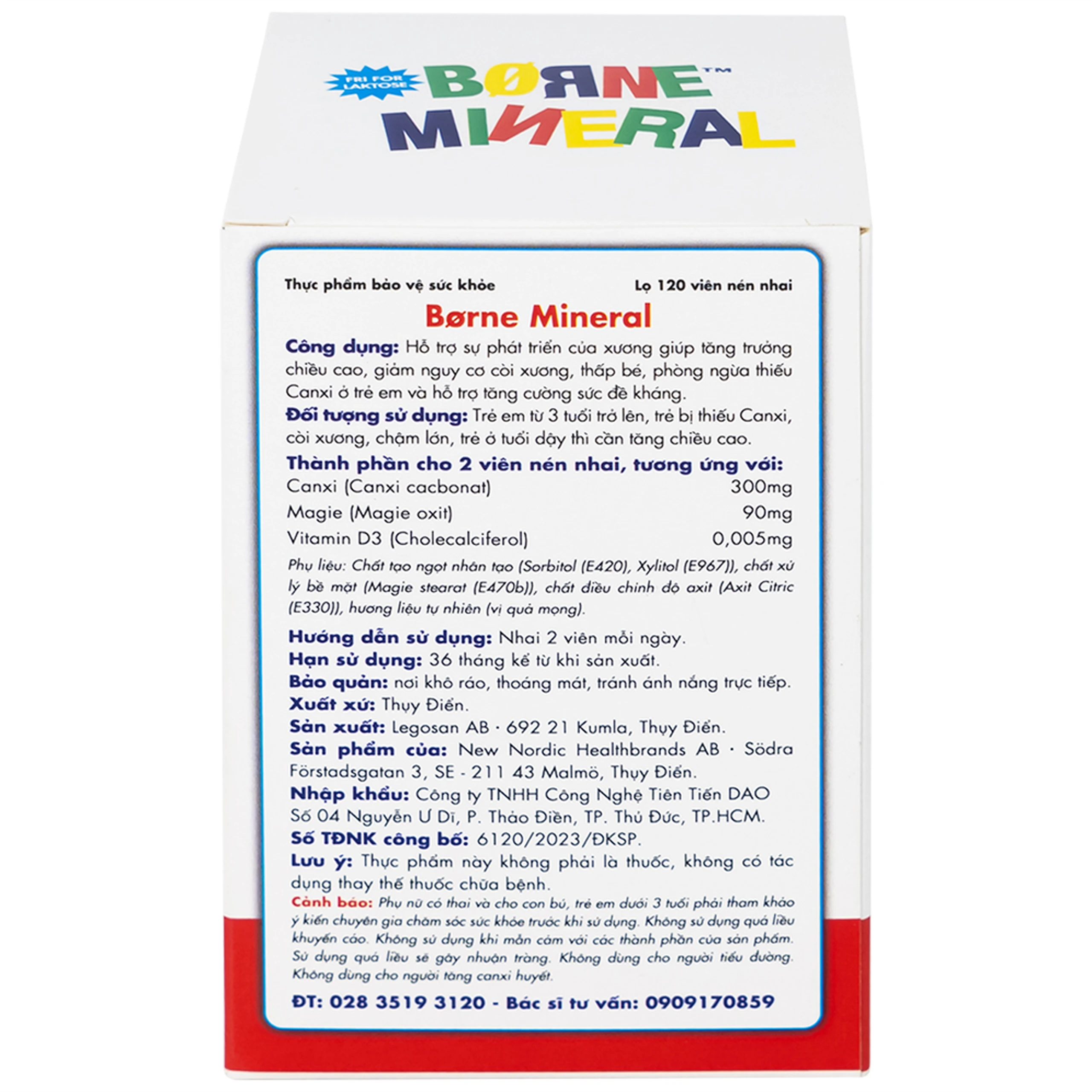 Viên nhai giúp tăng chiều cao, giảm nguy cơ còi xương cho trẻ em Borne Mineral New Nordic (120 viên)