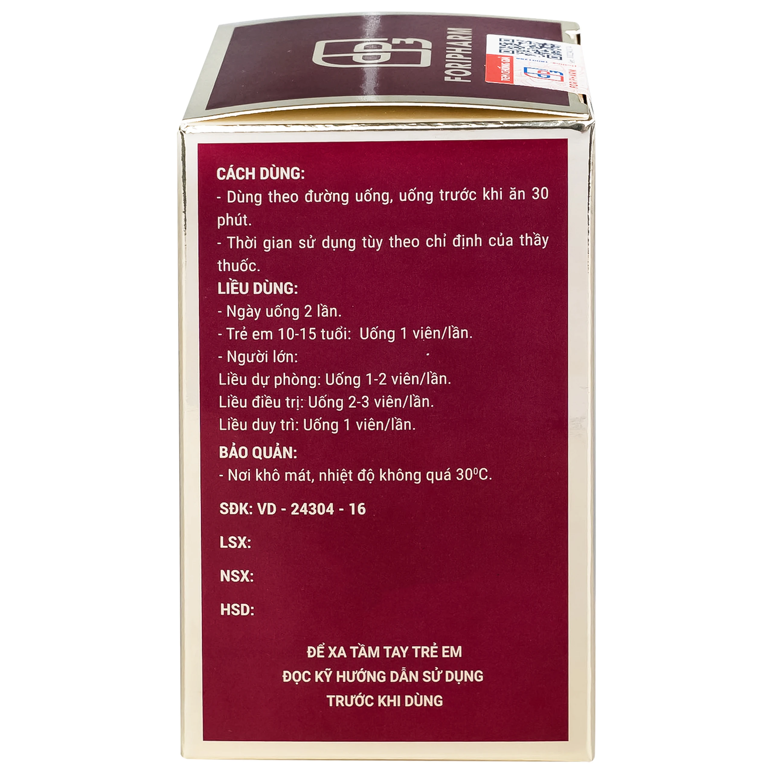 Sâm nhung bổ thận TW3 Foripharm giúp tăng cường sức khỏe, cải thiện tiểu đêm, tê mỏi chân tay (60 viên)