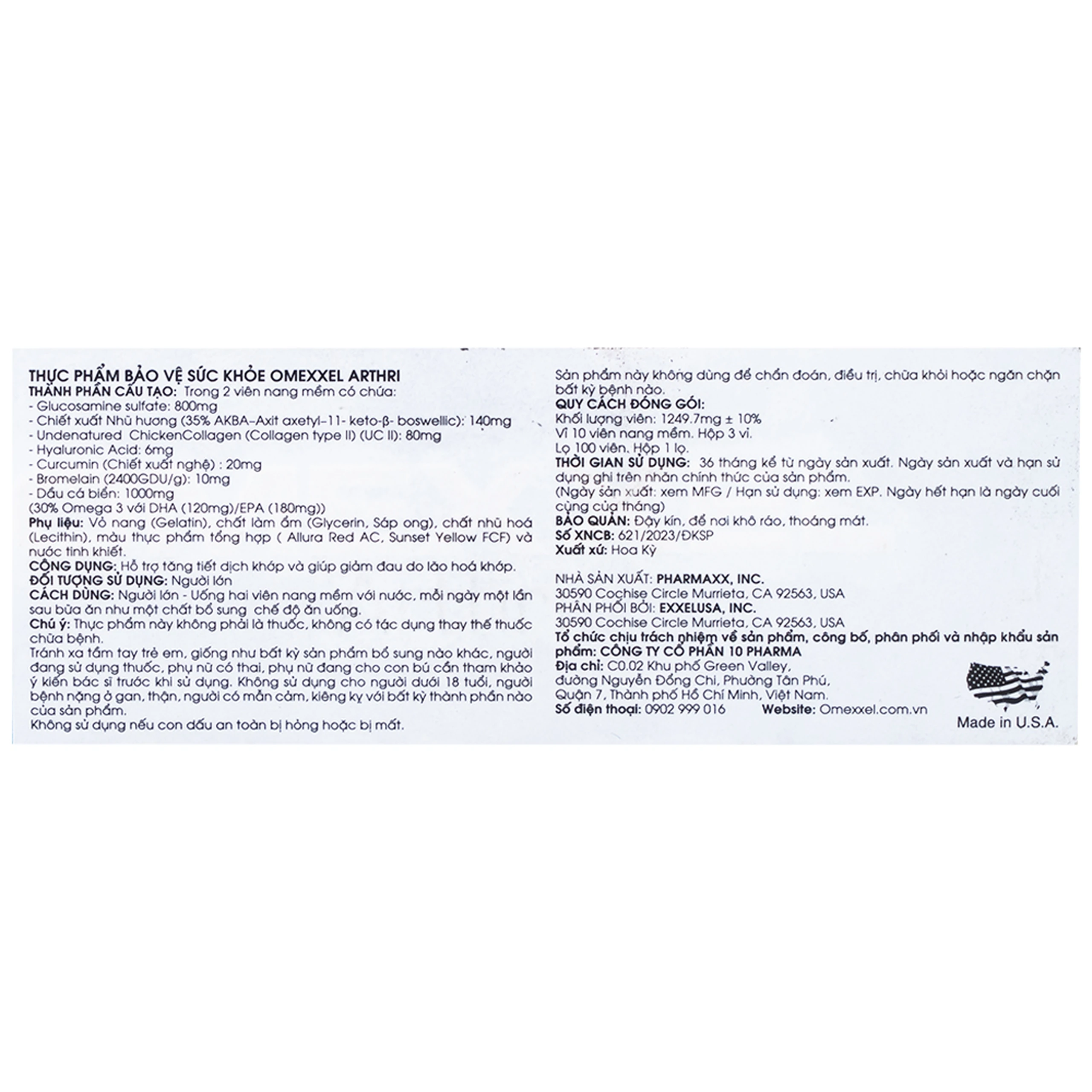 Viên uống hỗ trợ tăng tiết dịch khớp, giảm đau khớp Omexxel Arthri (3 vỉ x 10 viên)