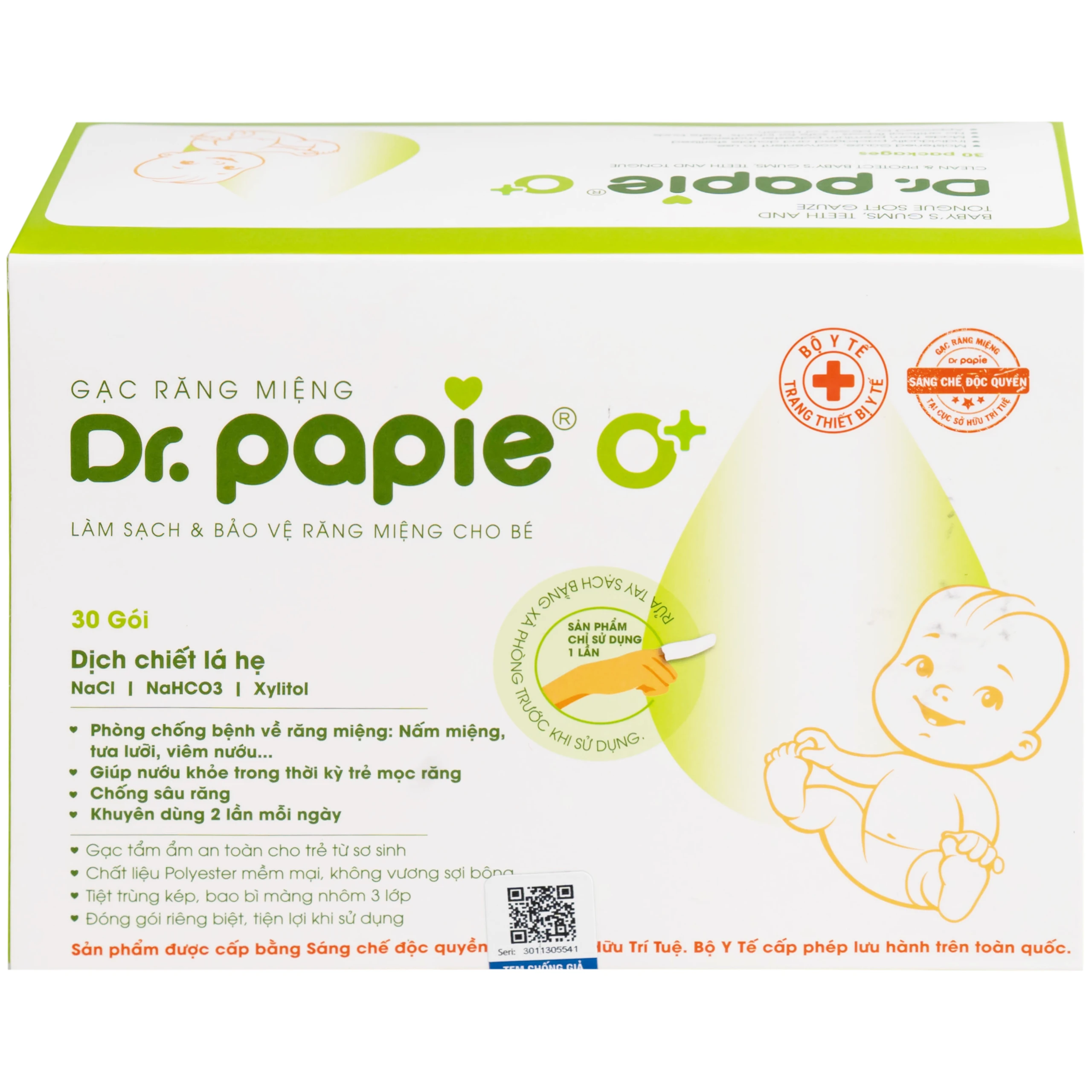 Gạc răng miệng Dr.Papie Starmed (30 gói) làm sạch và bảo vệ răng miệng cho bé