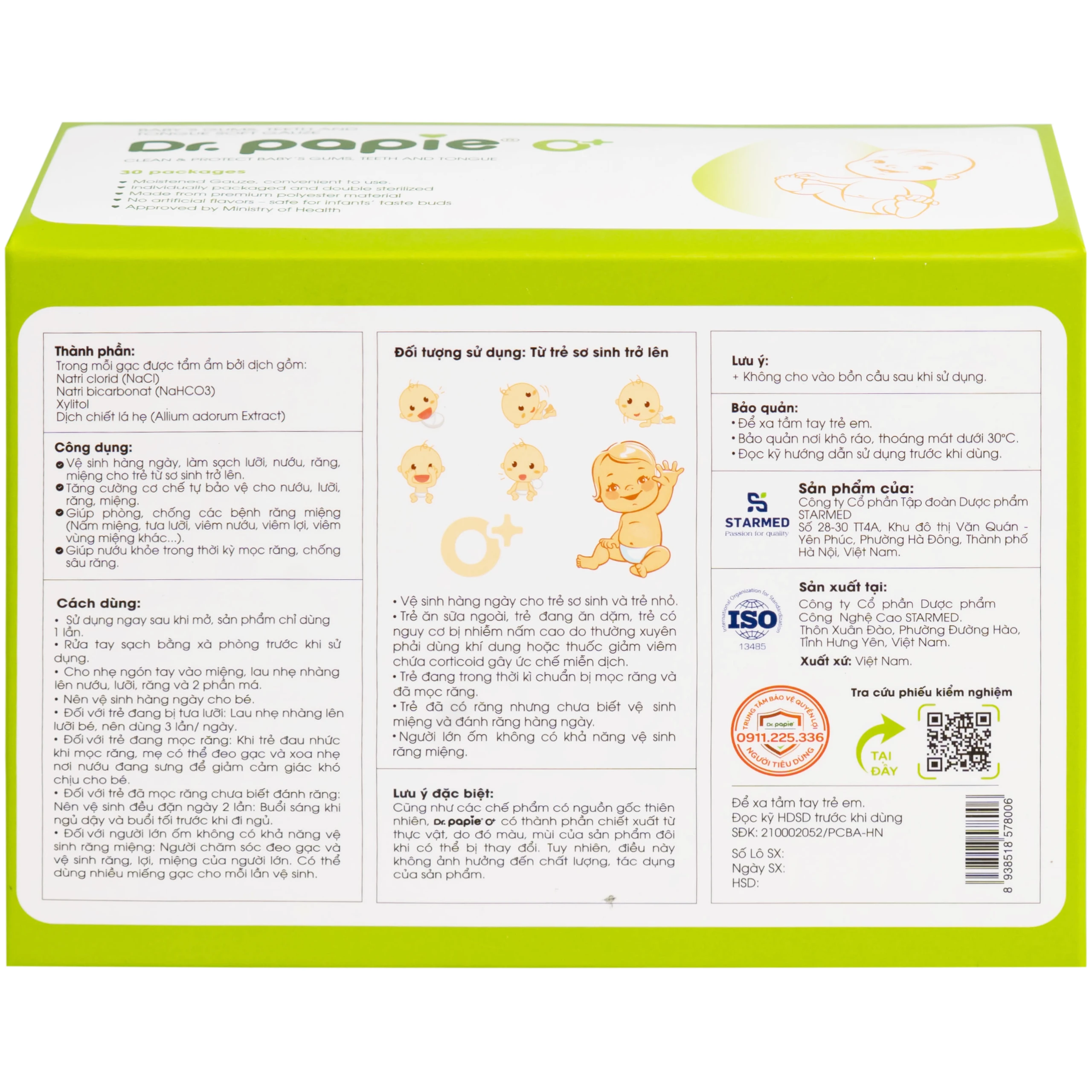 Gạc răng miệng Dr.Papie Starmed (30 gói) làm sạch và bảo vệ răng miệng cho bé